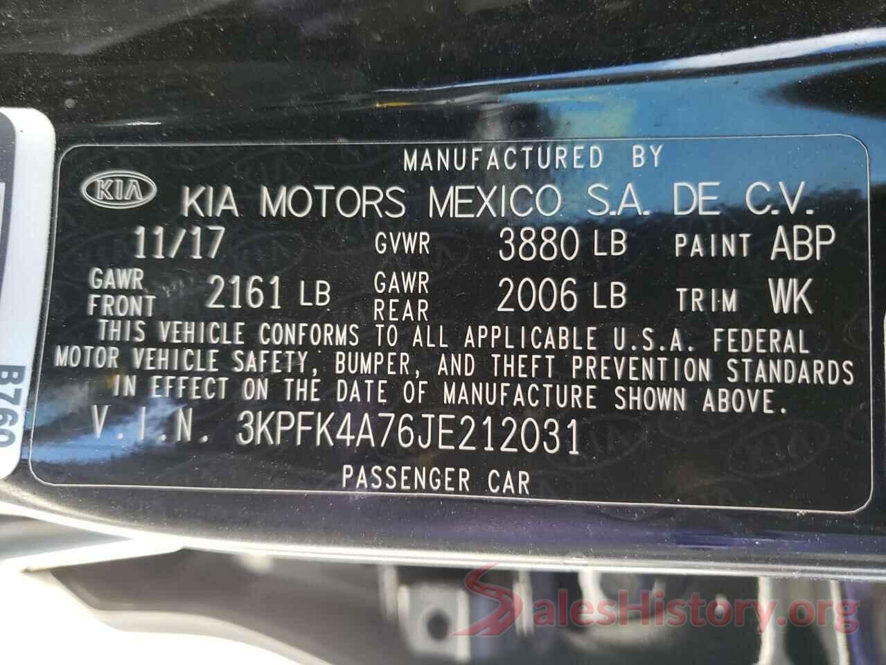 3KPFK4A76JE212031 2018 KIA FORTE