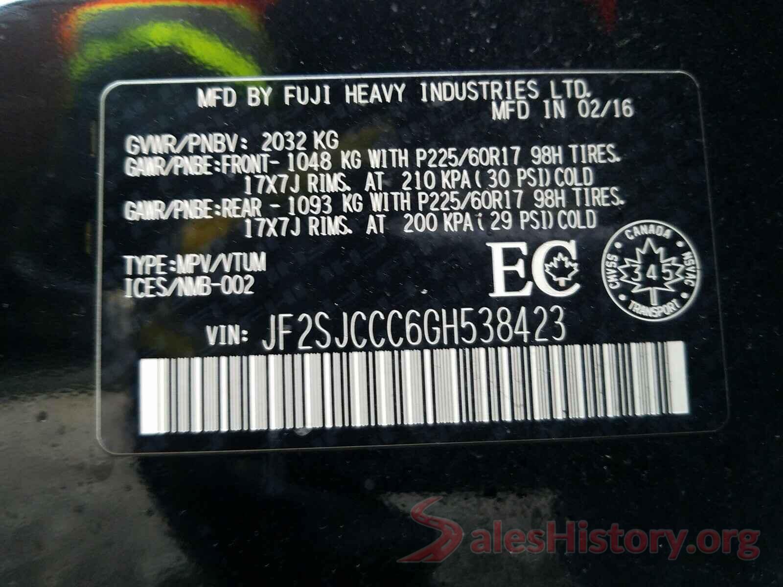 JF2SJCCC6GH538423 2016 SUBARU FORESTER