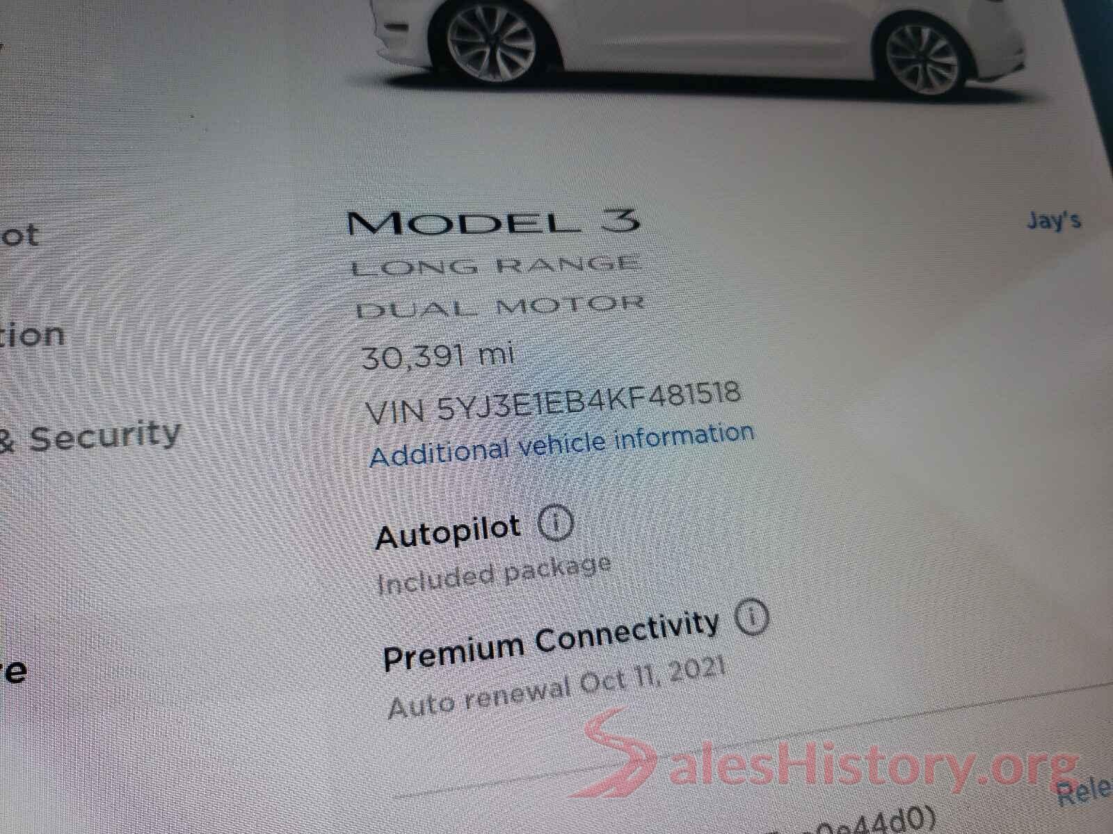 5YJ3E1EB4KF481518 2019 TESLA MODEL 3