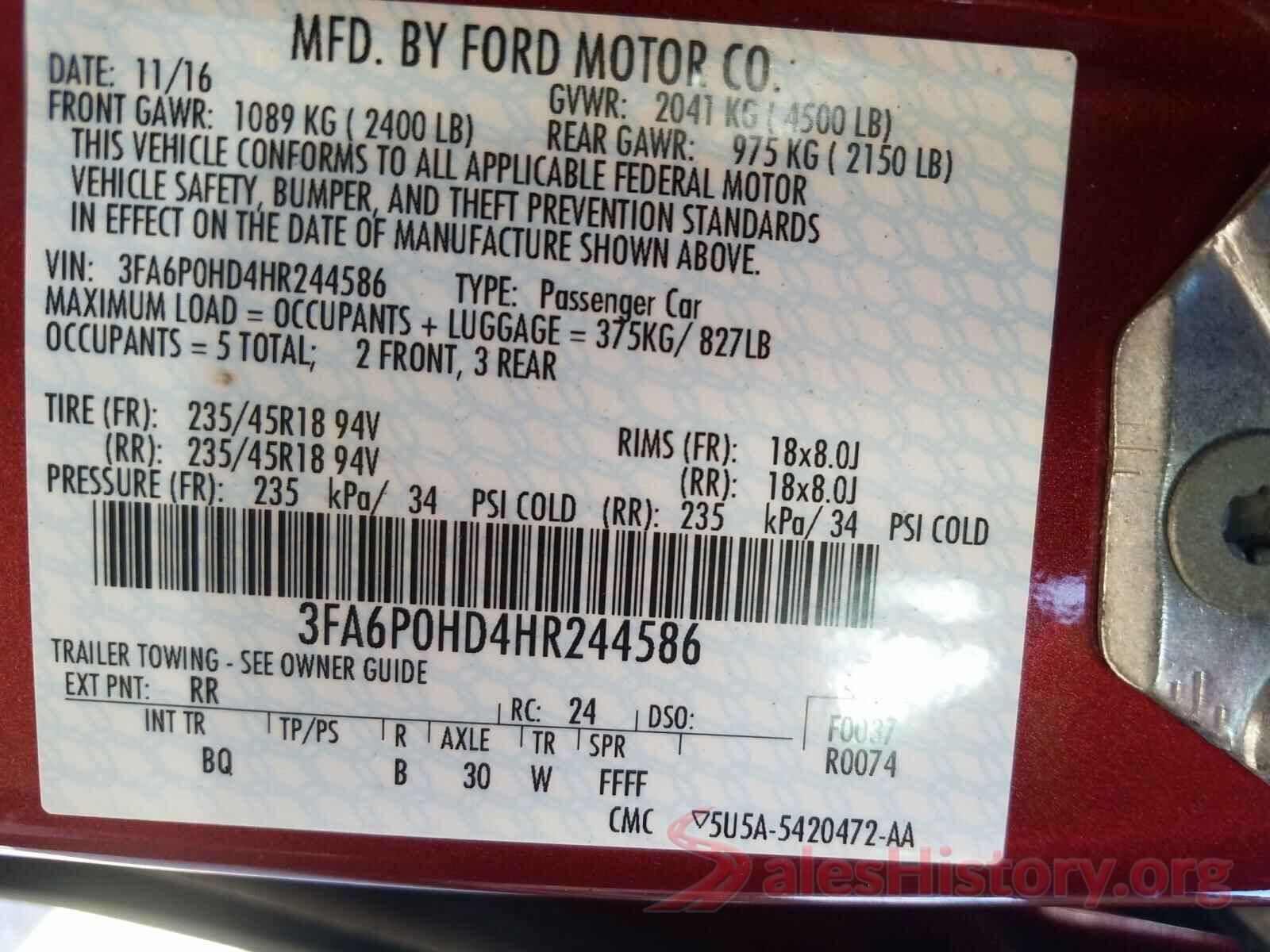 3FA6P0HD4HR244586 2017 FORD FUSION