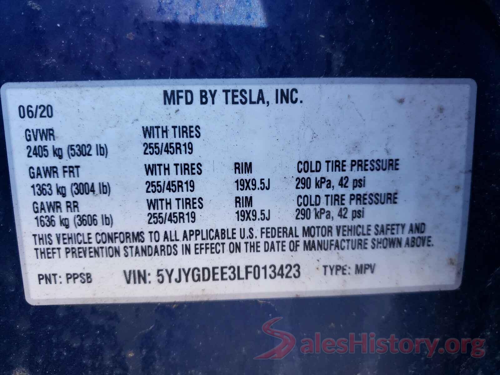 5YJYGDEE3LF013423 2020 TESLA MODEL Y