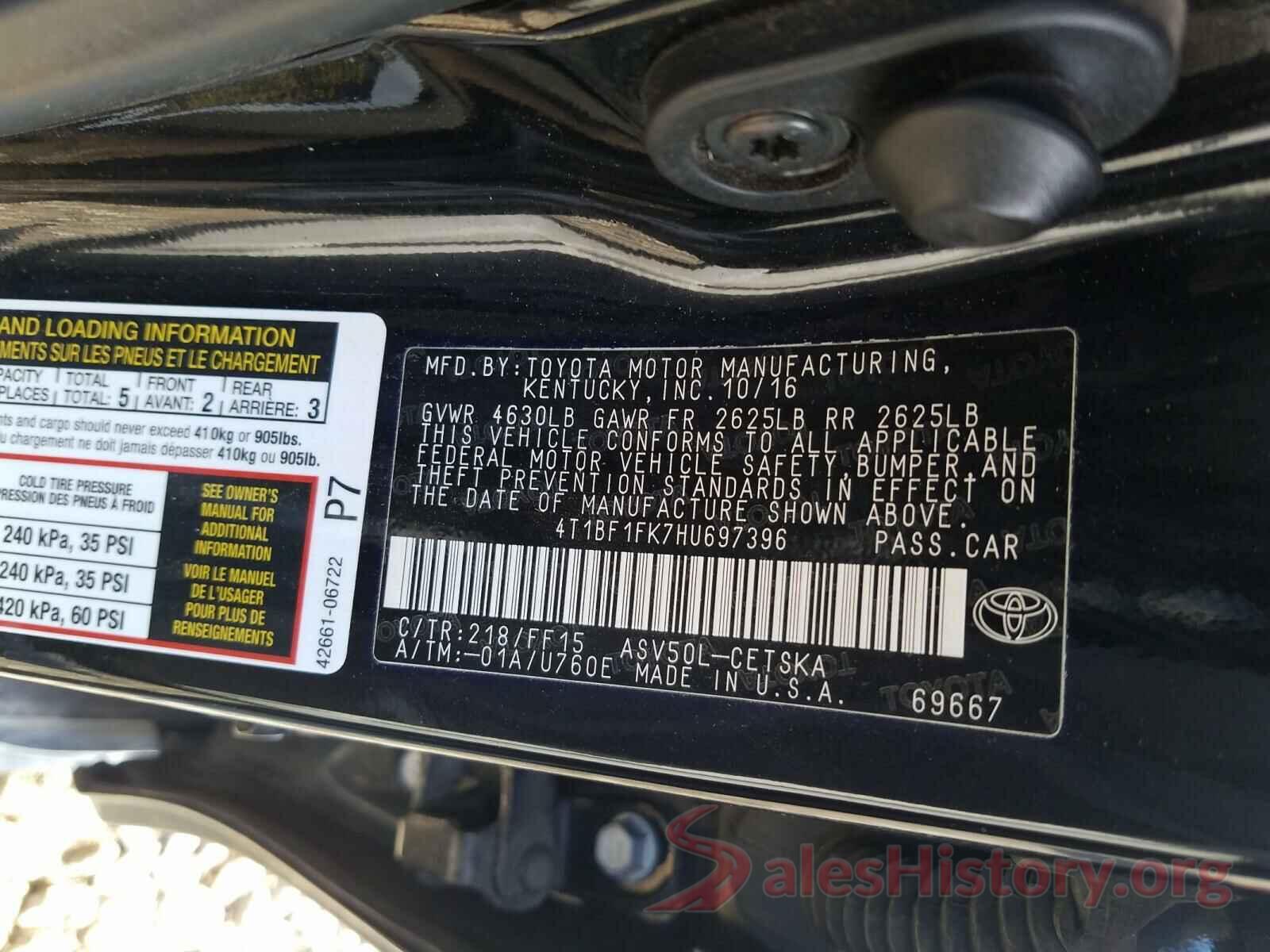 4T1BF1FK7HU697396 2017 TOYOTA CAMRY