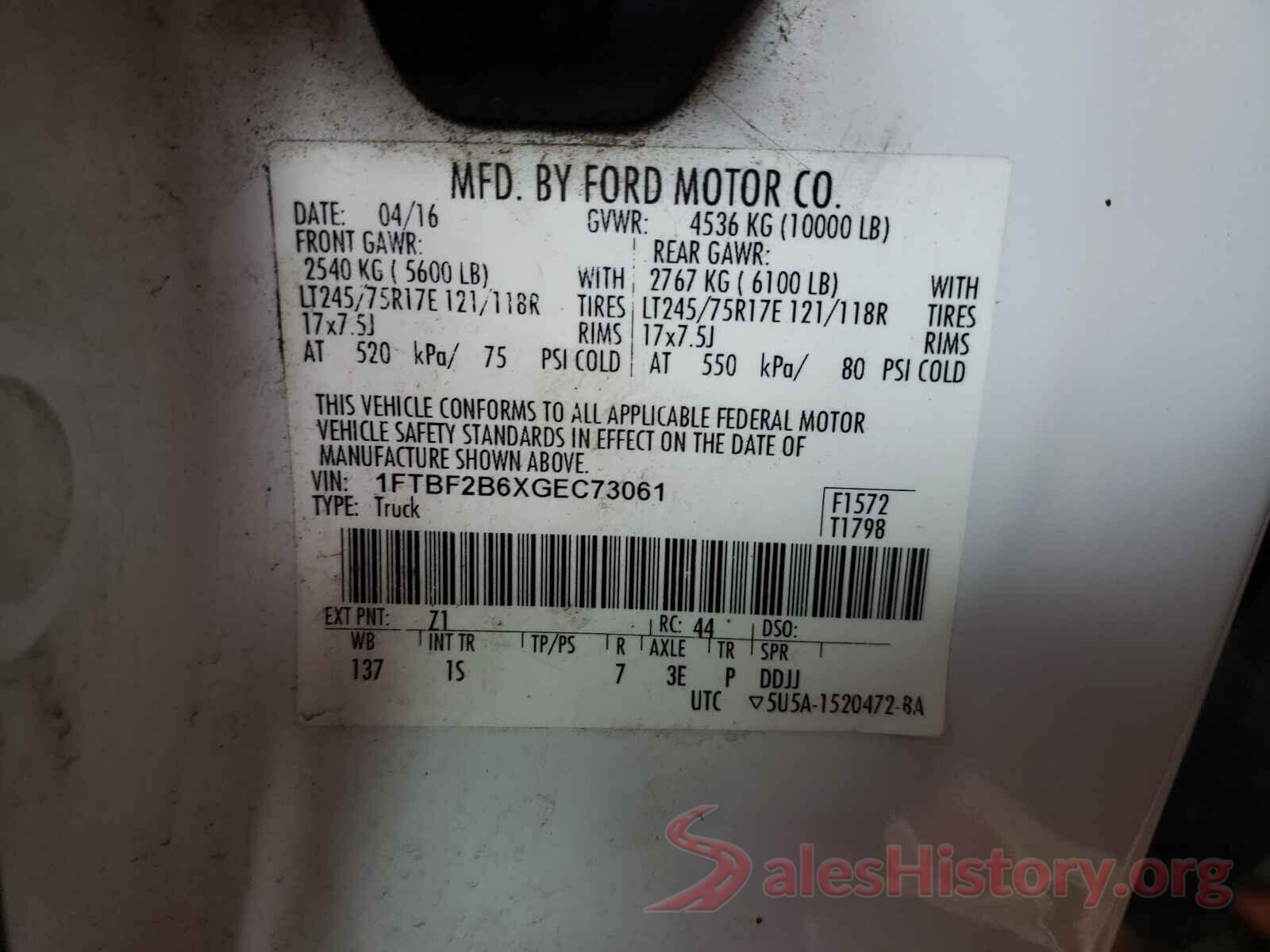 1FTBF2B6XGEC73061 2016 FORD F250