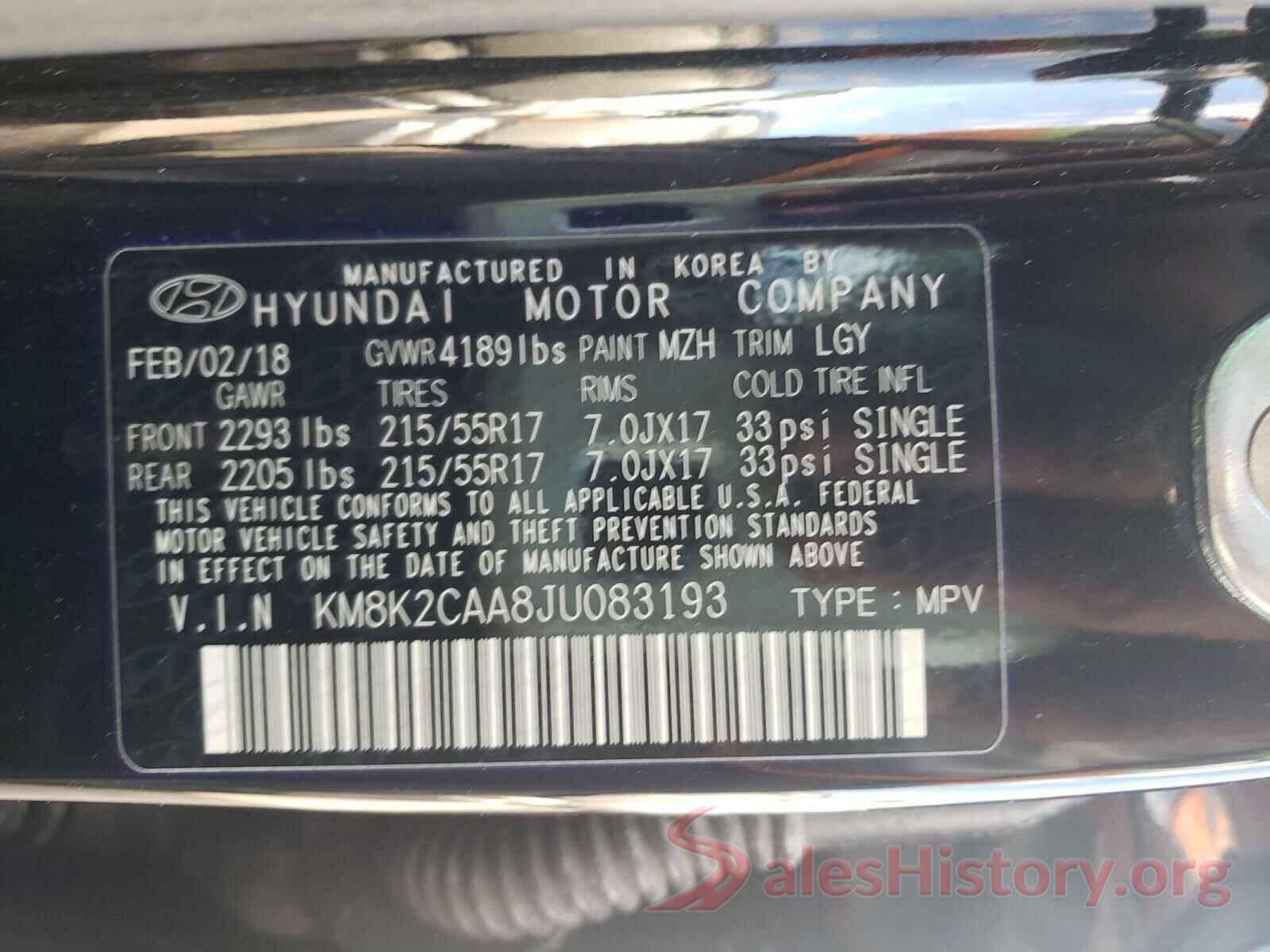 KM8K2CAA8JU083193 2018 HYUNDAI KONA