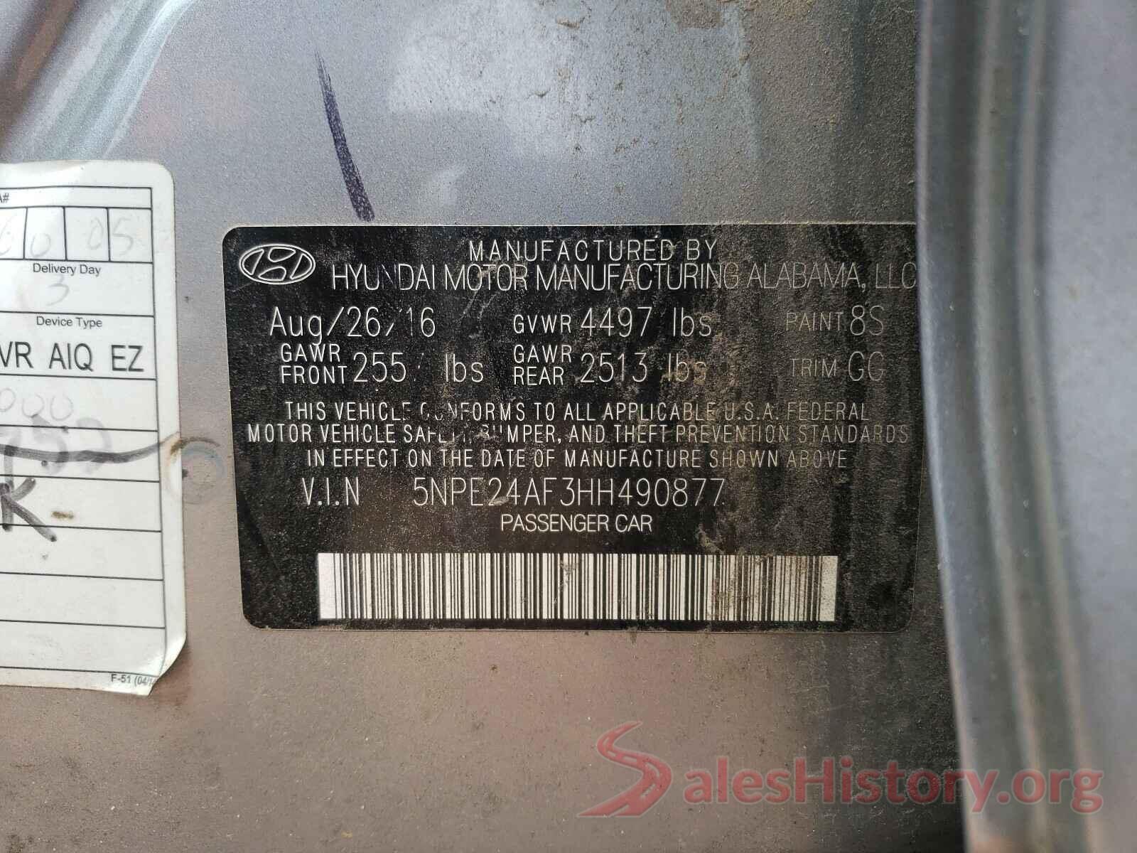 5NPE24AF3HH490877 2017 HYUNDAI SONATA