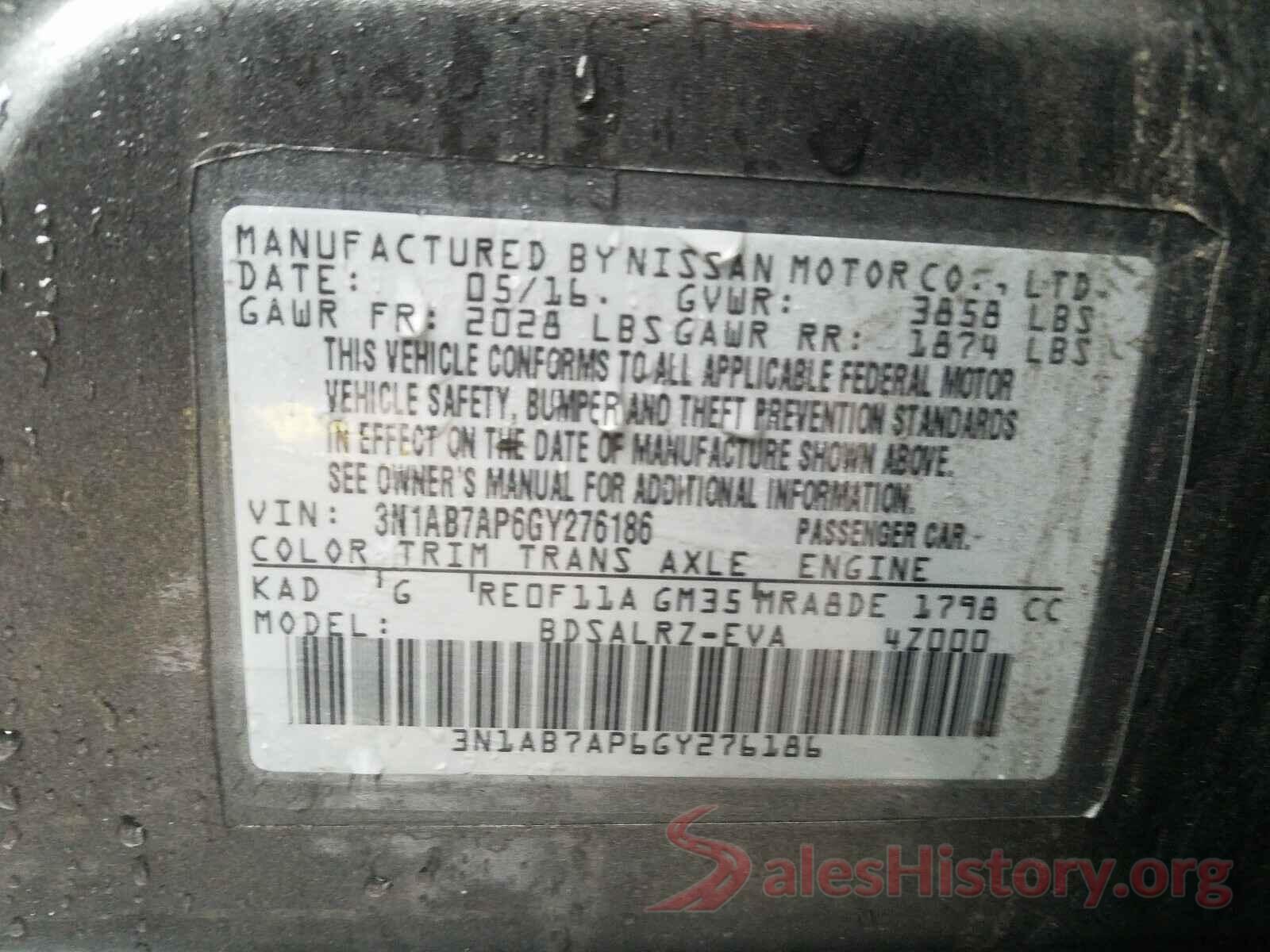 3N1AB7AP6GY276186 2016 NISSAN SENTRA