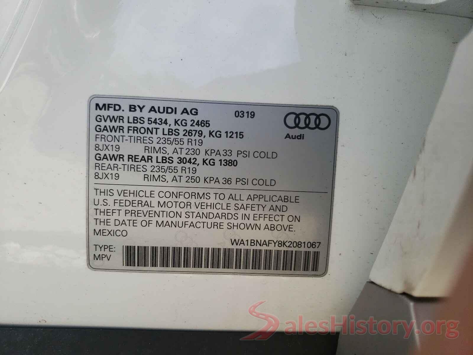 WA1BNAFY8K2081067 2019 AUDI Q5