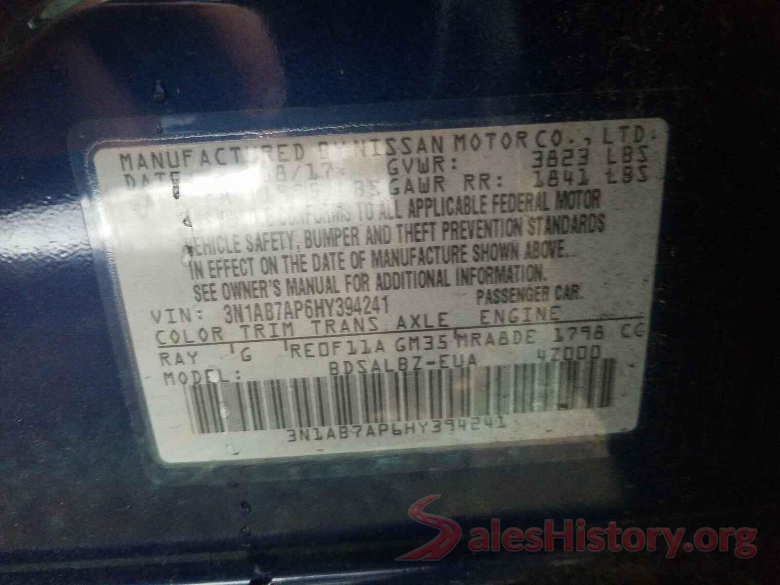 3N1AB7AP6HY394241 2017 NISSAN SENTRA