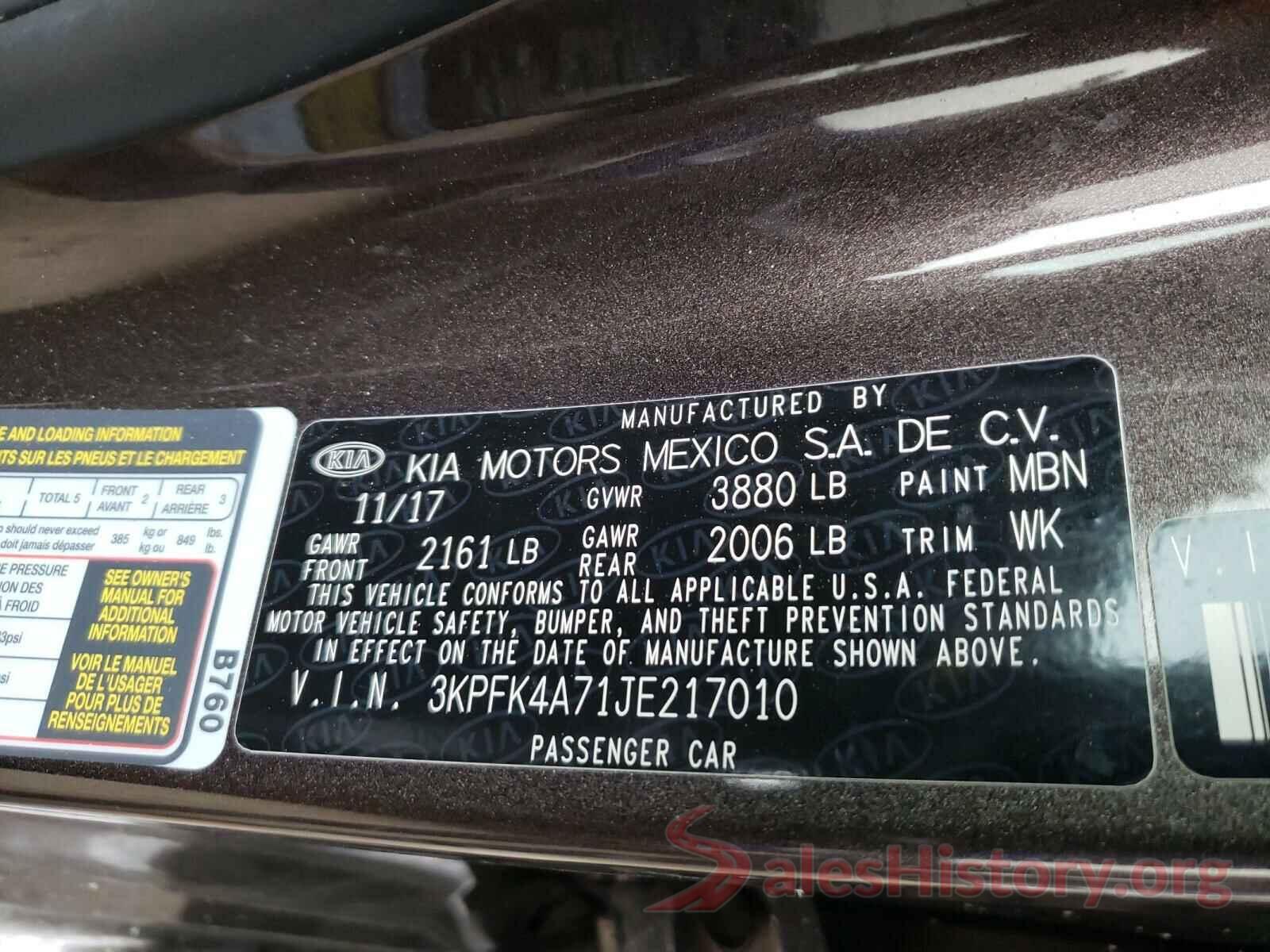 3KPFK4A71JE217010 2018 KIA FORTE