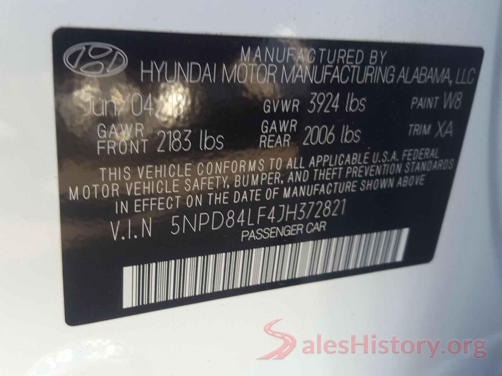 5NPD84LF4JH372821 2018 HYUNDAI ELANTRA