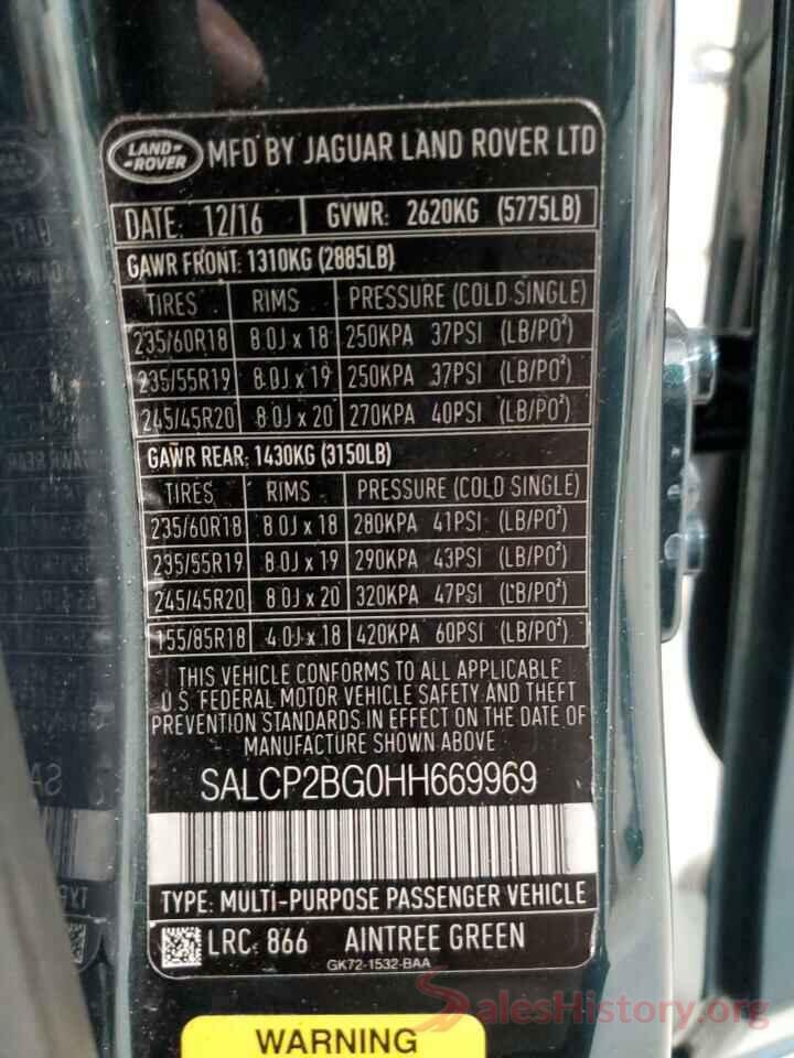 SALCP2BG0HH669969 2017 LAND ROVER DISCOVERY