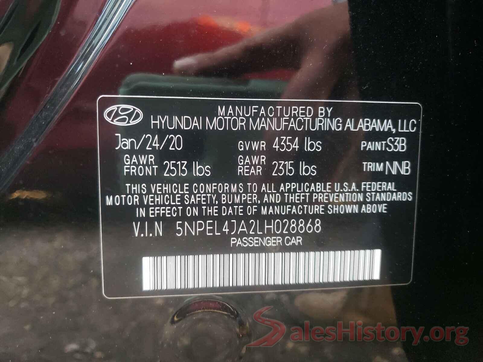 5NPEL4JA2LH028868 2020 HYUNDAI SONATA