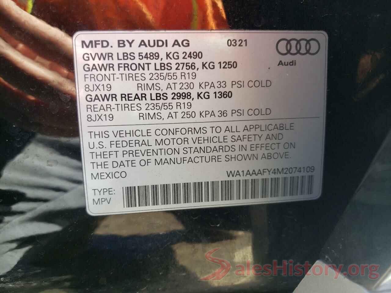 WA1AAAFY4M2074109 2021 AUDI Q5