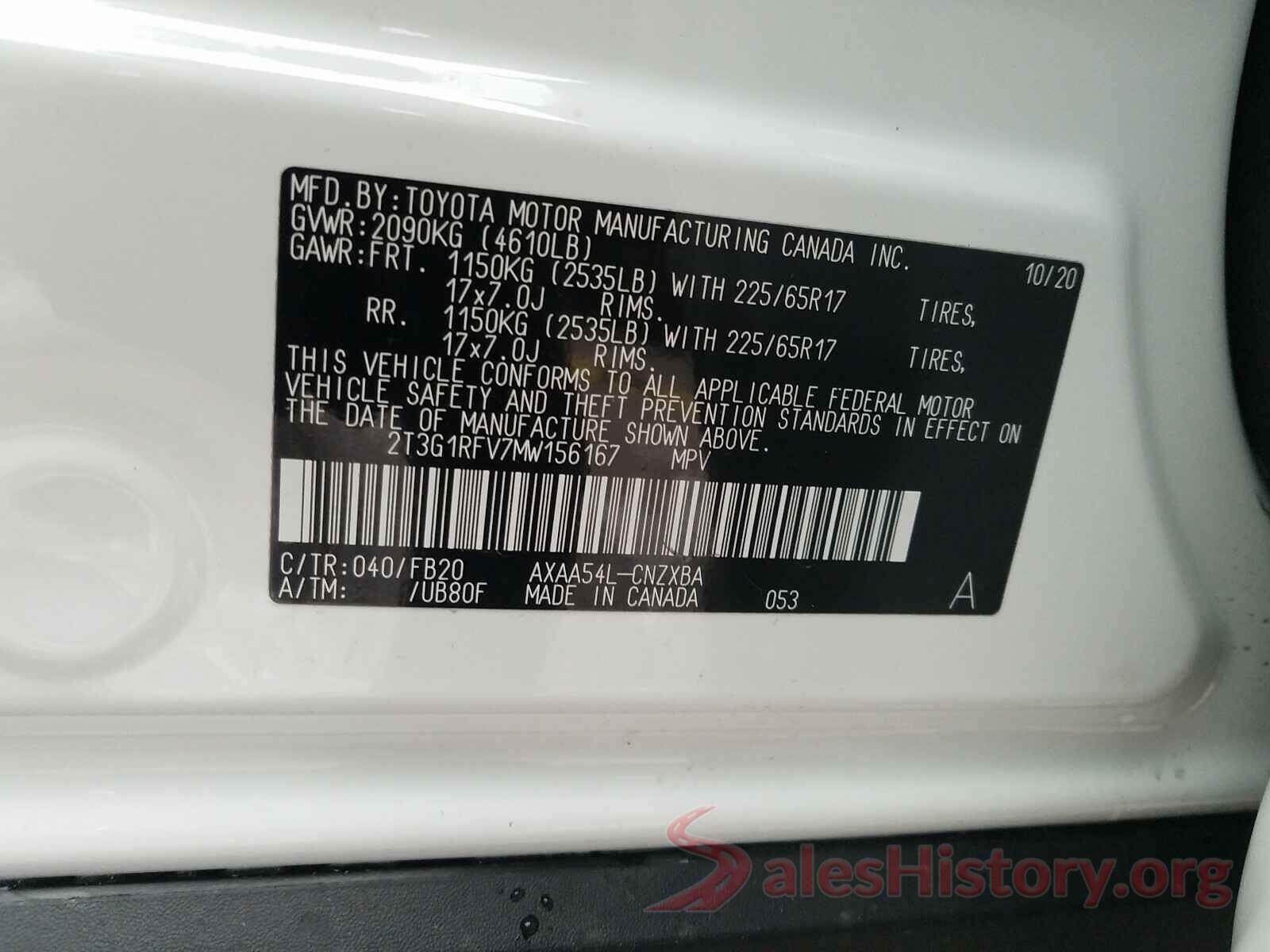 2T3G1RFV7MW156167 2021 TOYOTA RAV4