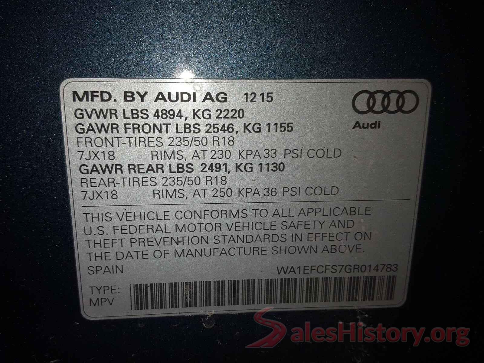 WA1EFCFS7GR014783 2016 AUDI Q3