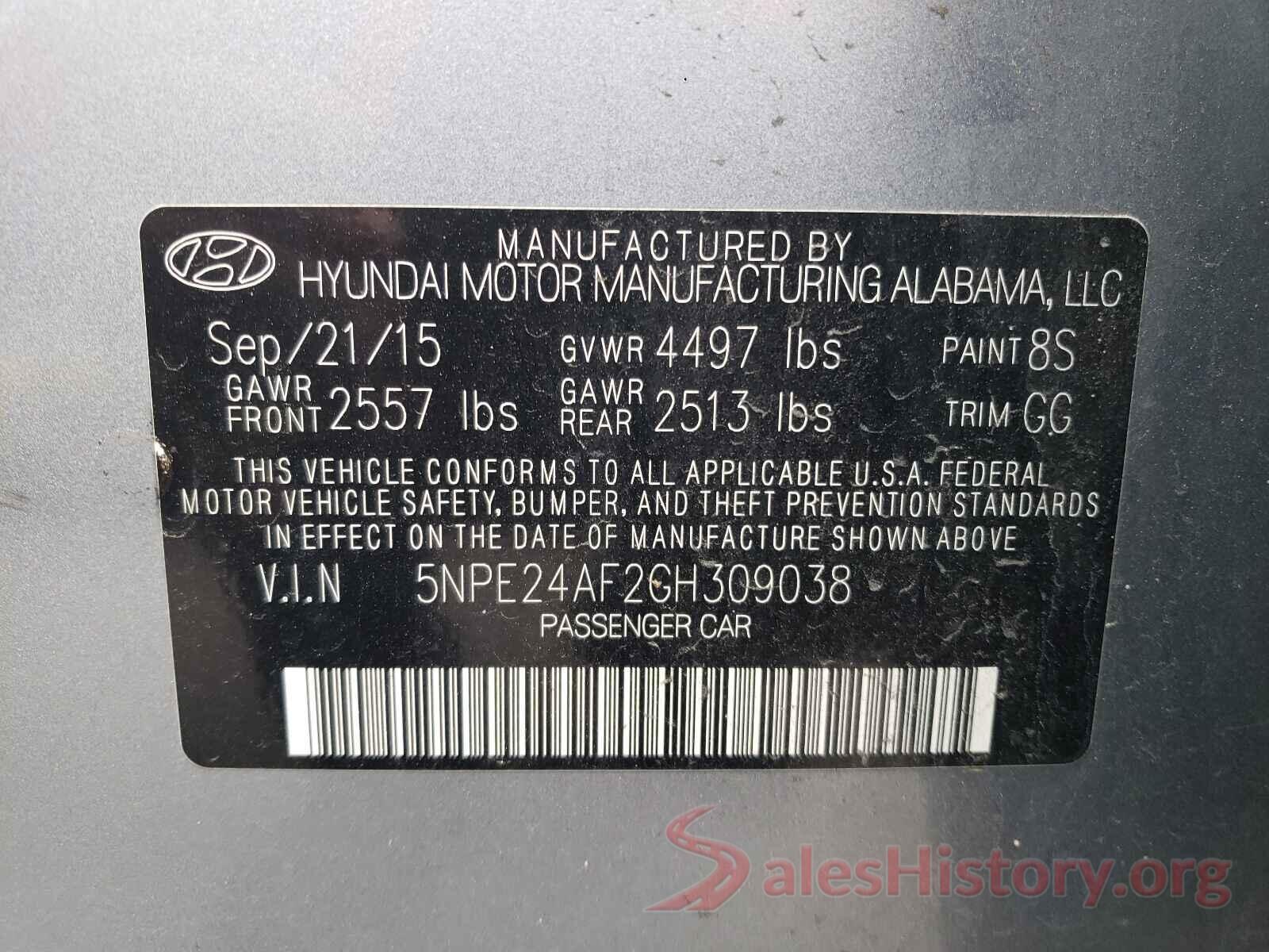 5NPE24AF2GH309038 2016 HYUNDAI SONATA