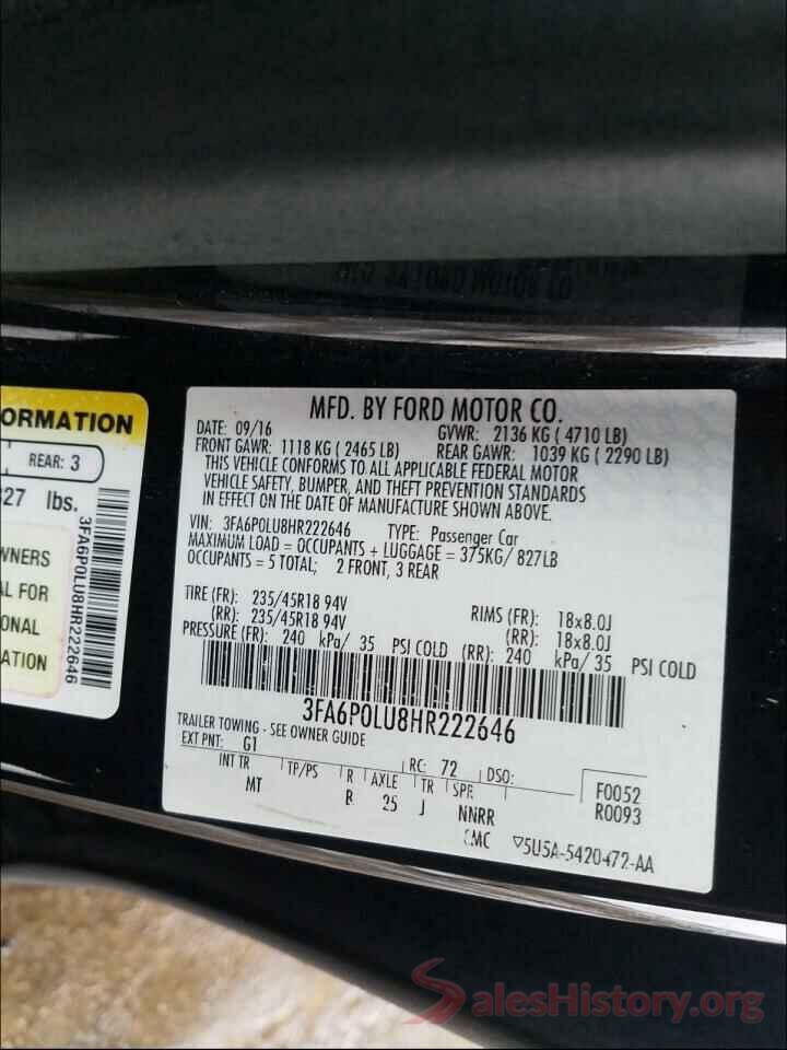 3FA6P0LU8HR222646 2017 FORD FUSION