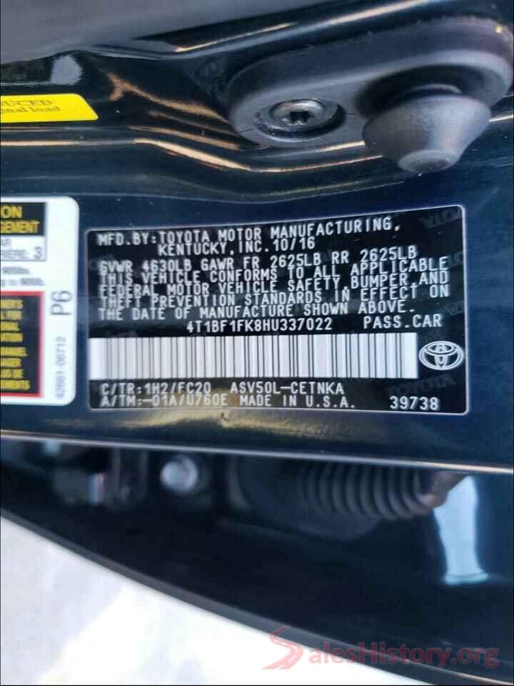 4T1BF1FK8HU337022 2017 TOYOTA CAMRY