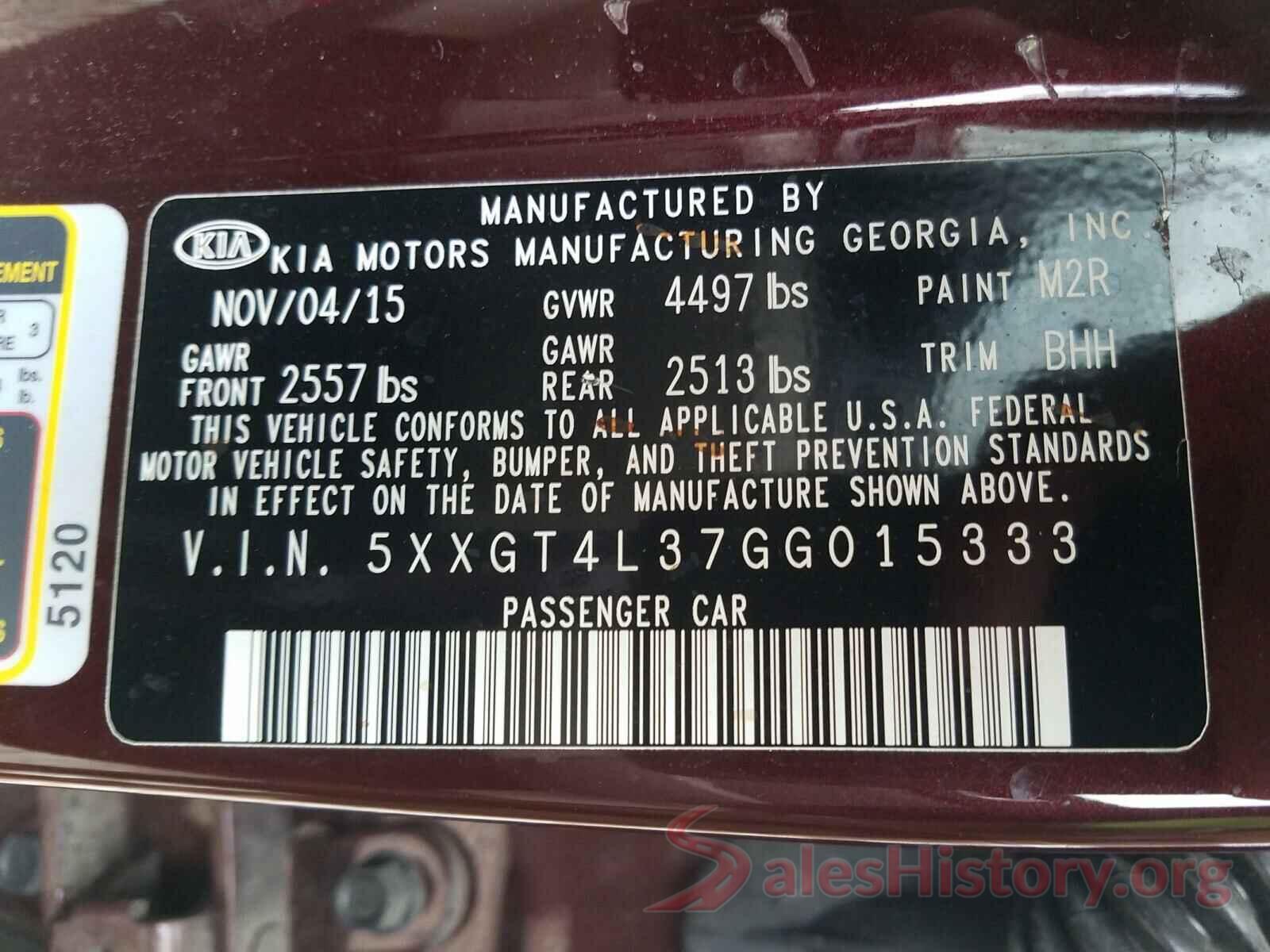 5XXGT4L37GG015333 2016 KIA OPTIMA