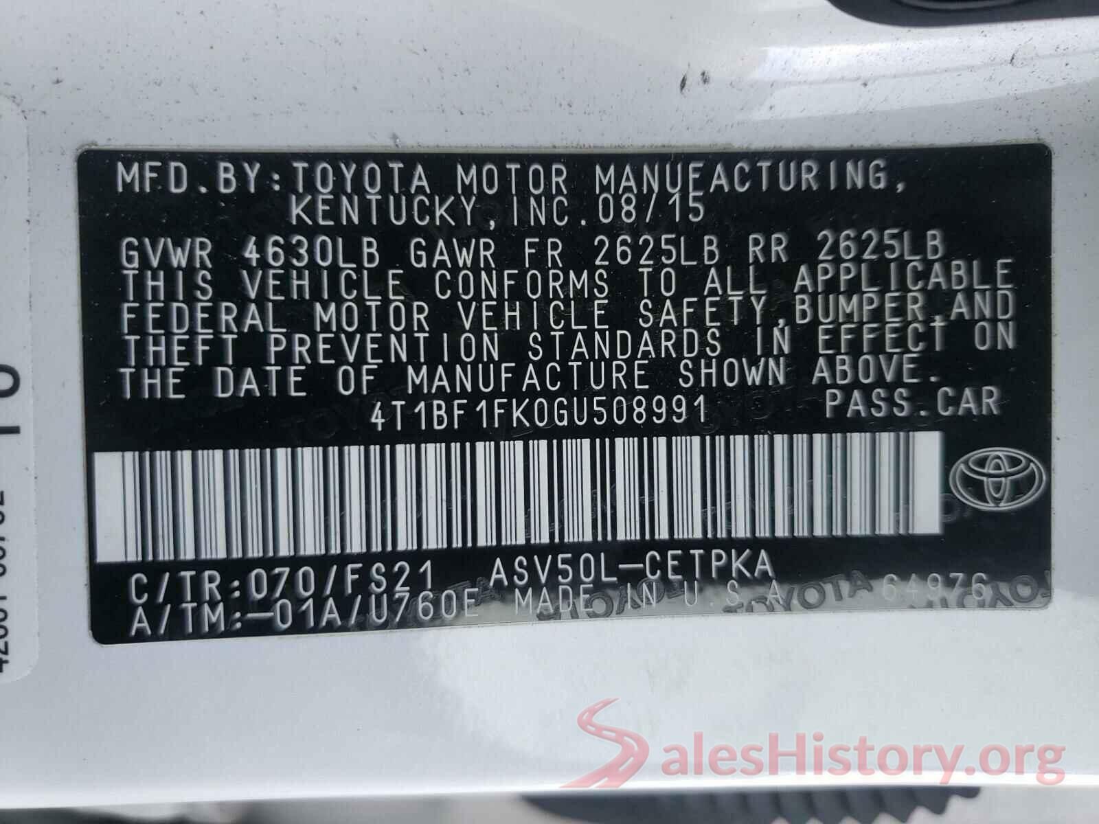 4T1BF1FK0GU508991 2016 TOYOTA CAMRY