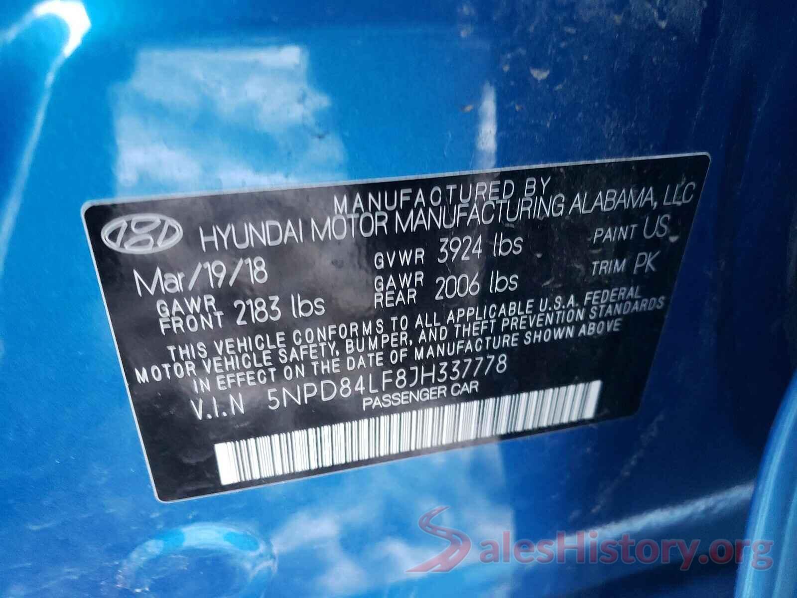 5NPD84LF8JH337778 2018 HYUNDAI ELANTRA