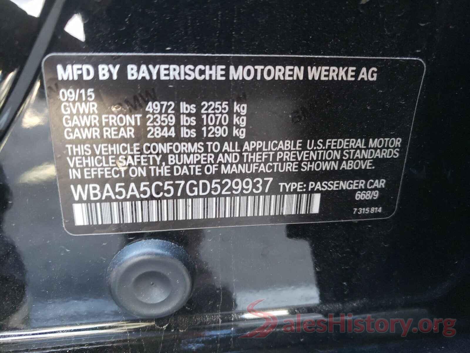 WBA5A5C57GD529937 2016 BMW 5 SERIES