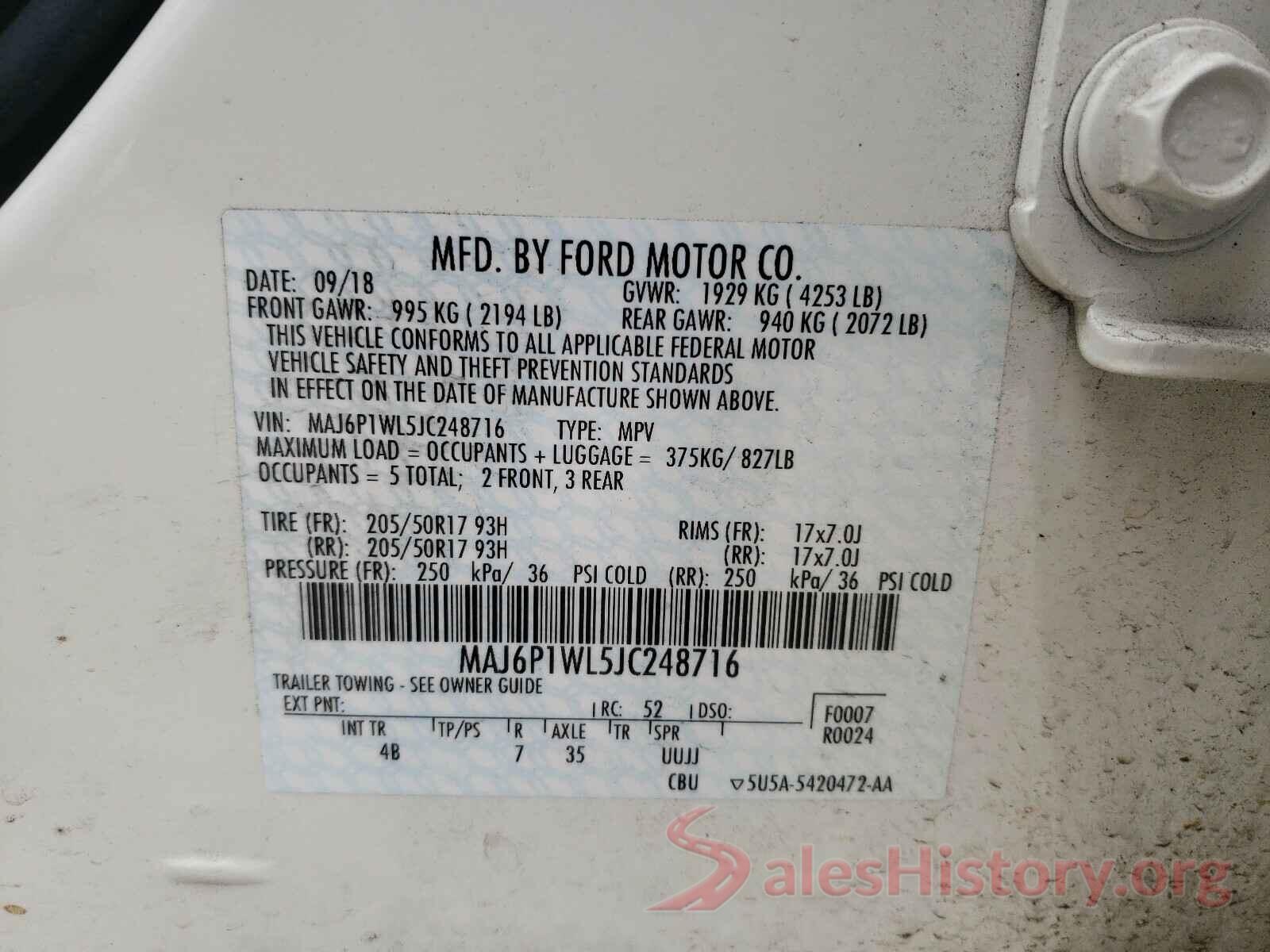 MAJ6P1WL5JC248716 2018 FORD ALL OTHER