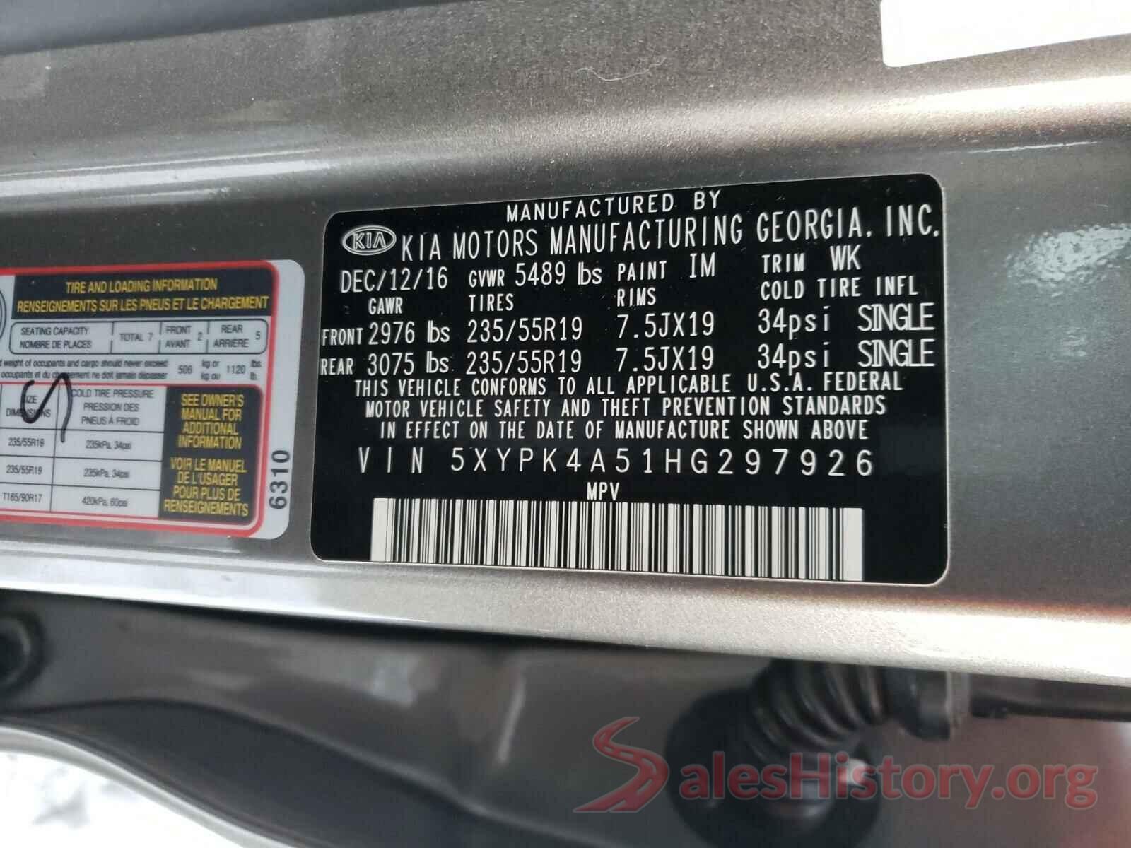 5XYPK4A51HG297926 2017 KIA SORENTO