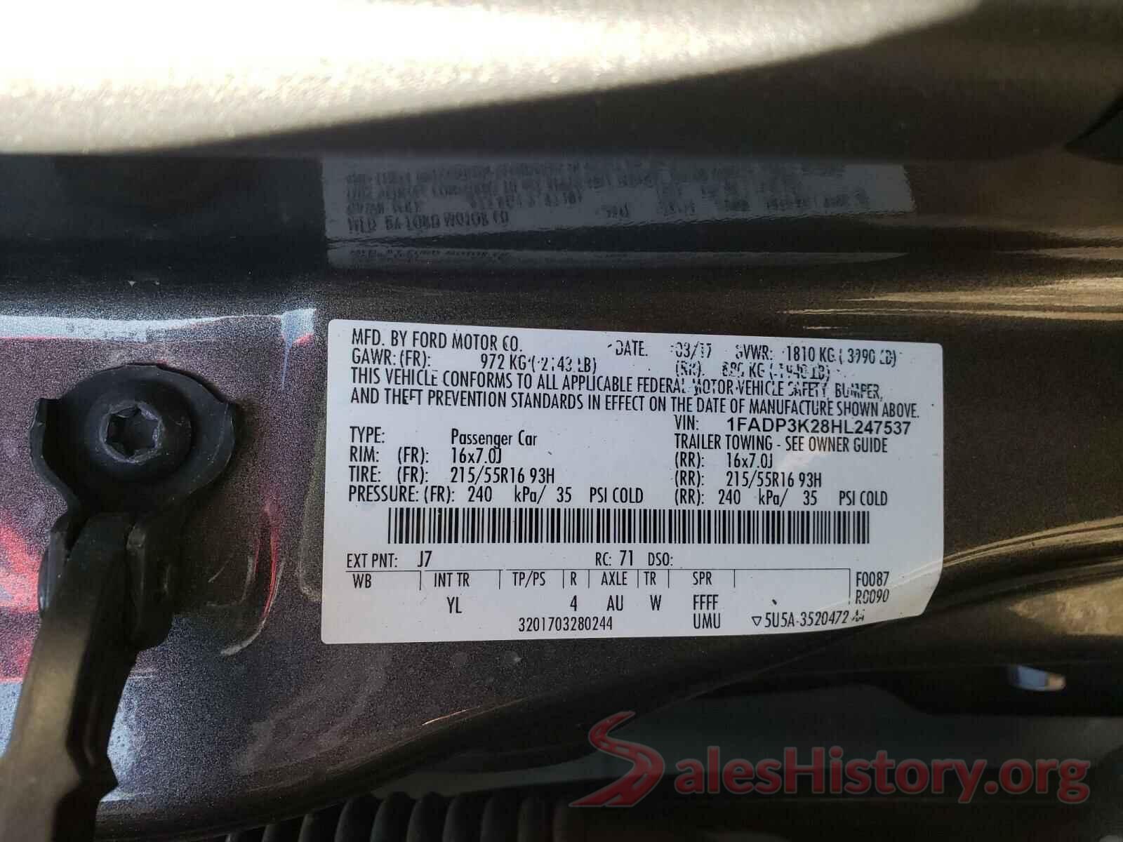 1FADP3K28HL247537 2017 FORD FOCUS