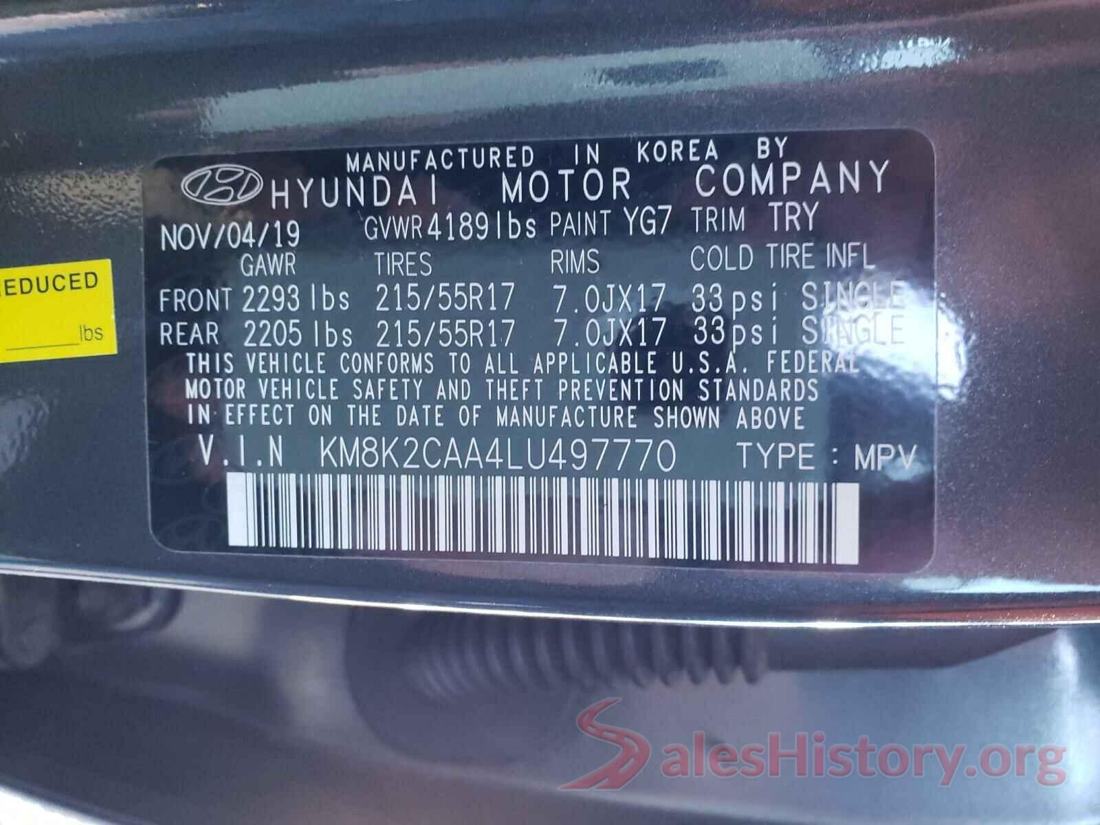 KM8K2CAA4LU497770 2020 HYUNDAI KONA