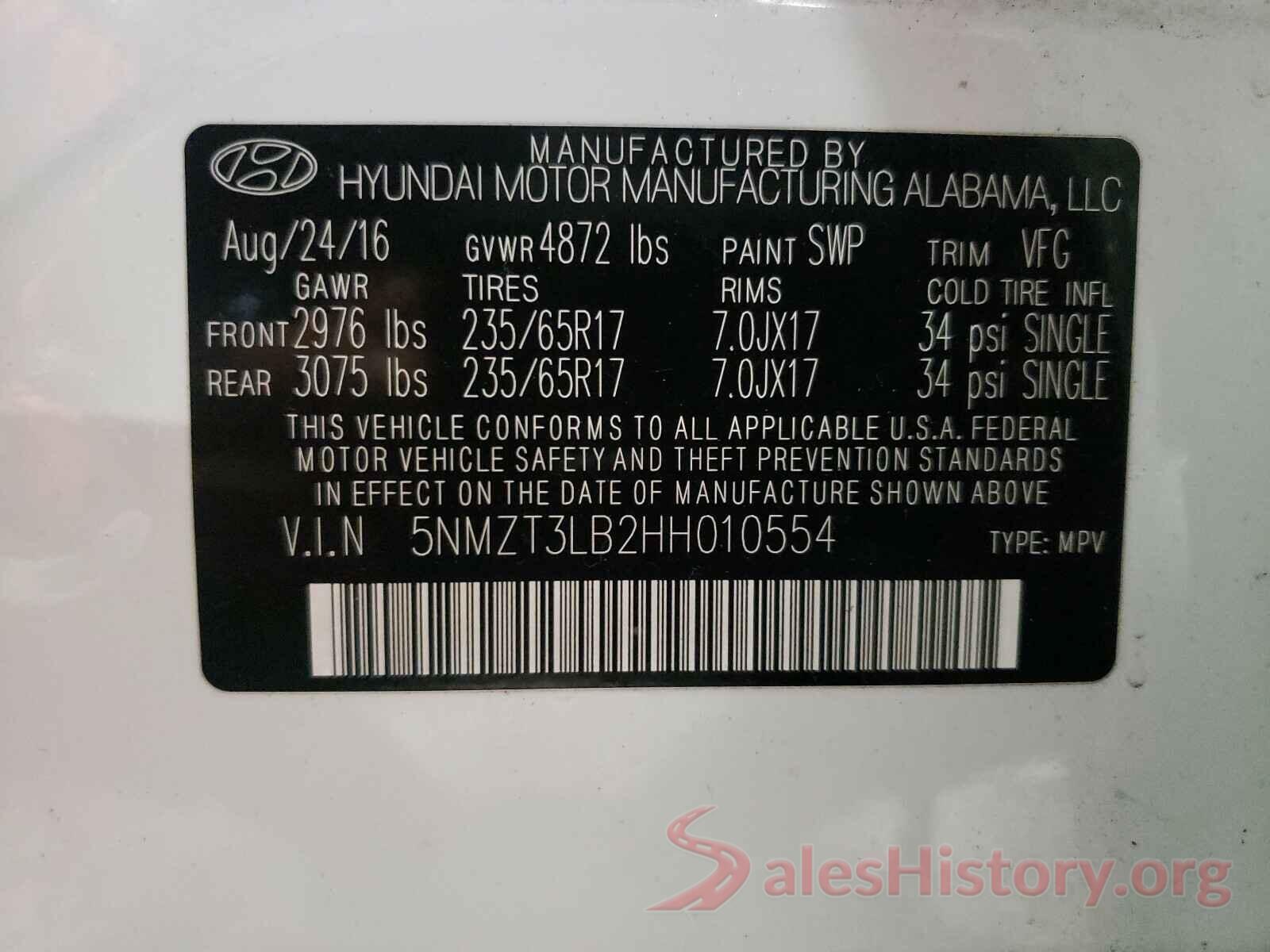 5NMZT3LB2HH010554 2017 HYUNDAI SANTA FE