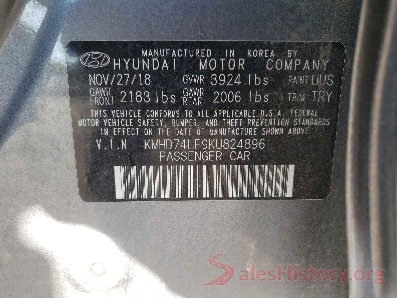 KMHD74LF9KU824896 2019 HYUNDAI ELANTRA