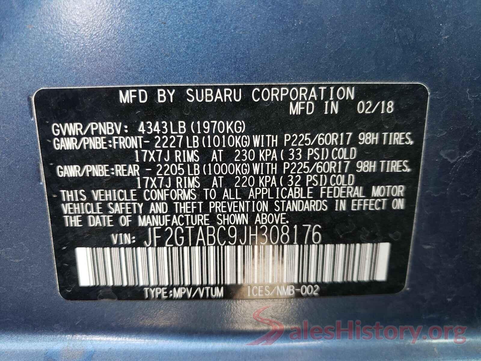 JF2GTABC9JH308176 2018 SUBARU CROSSTREK