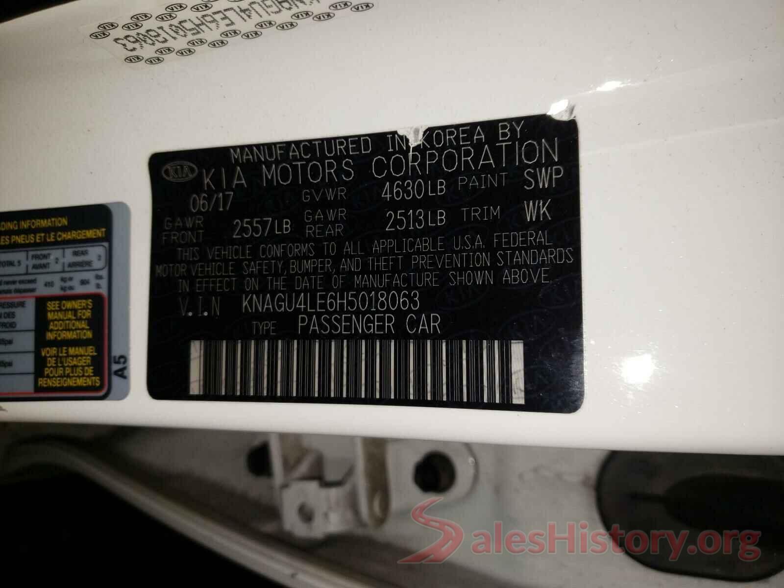 KNAGU4LE6H5018063 2017 KIA OPTIMA