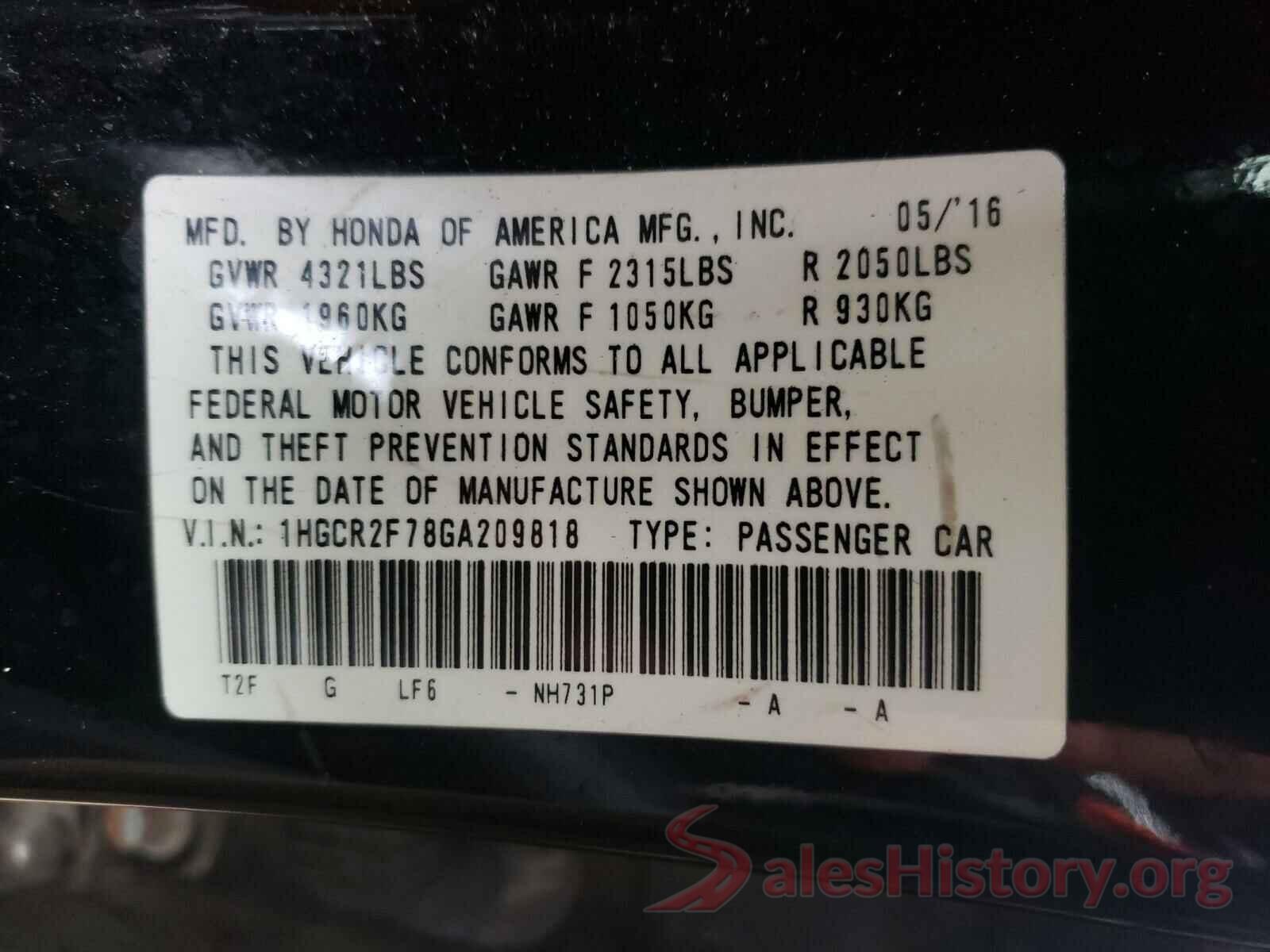 1HGCR2F78GA209818 2016 HONDA ACCORD