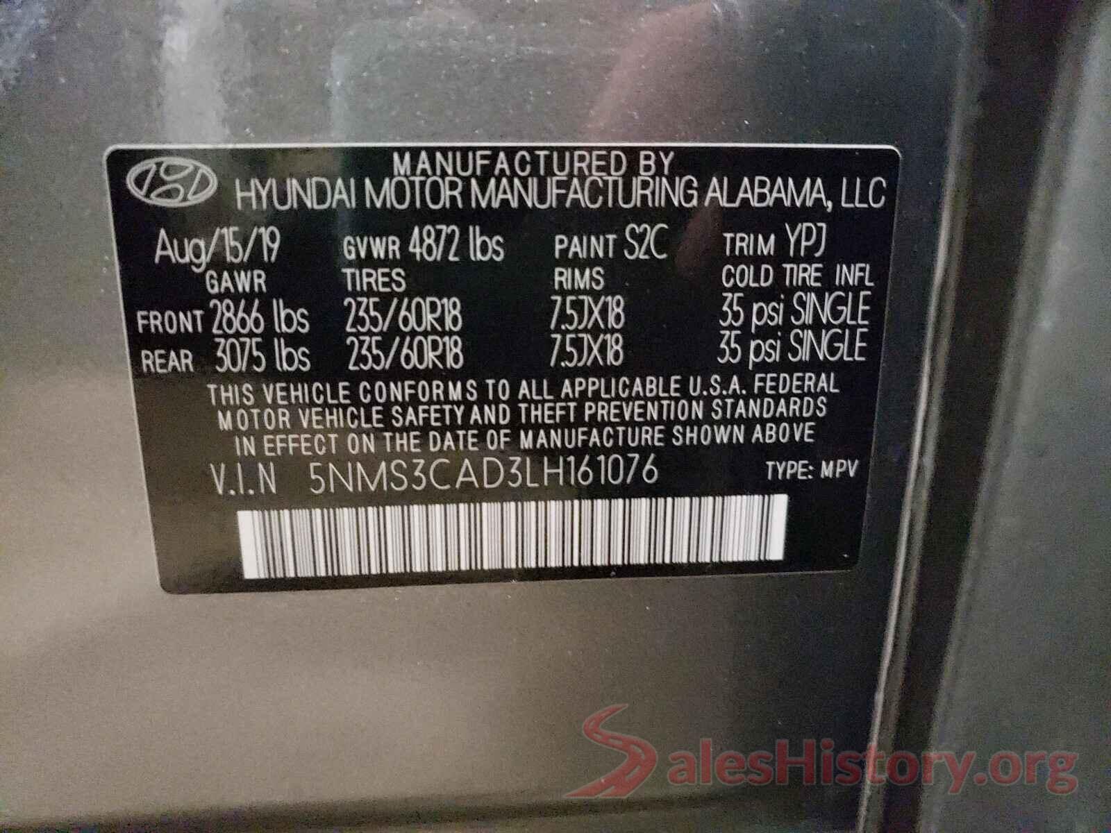 5NMS3CAD3LH161076 2020 HYUNDAI SANTA FE