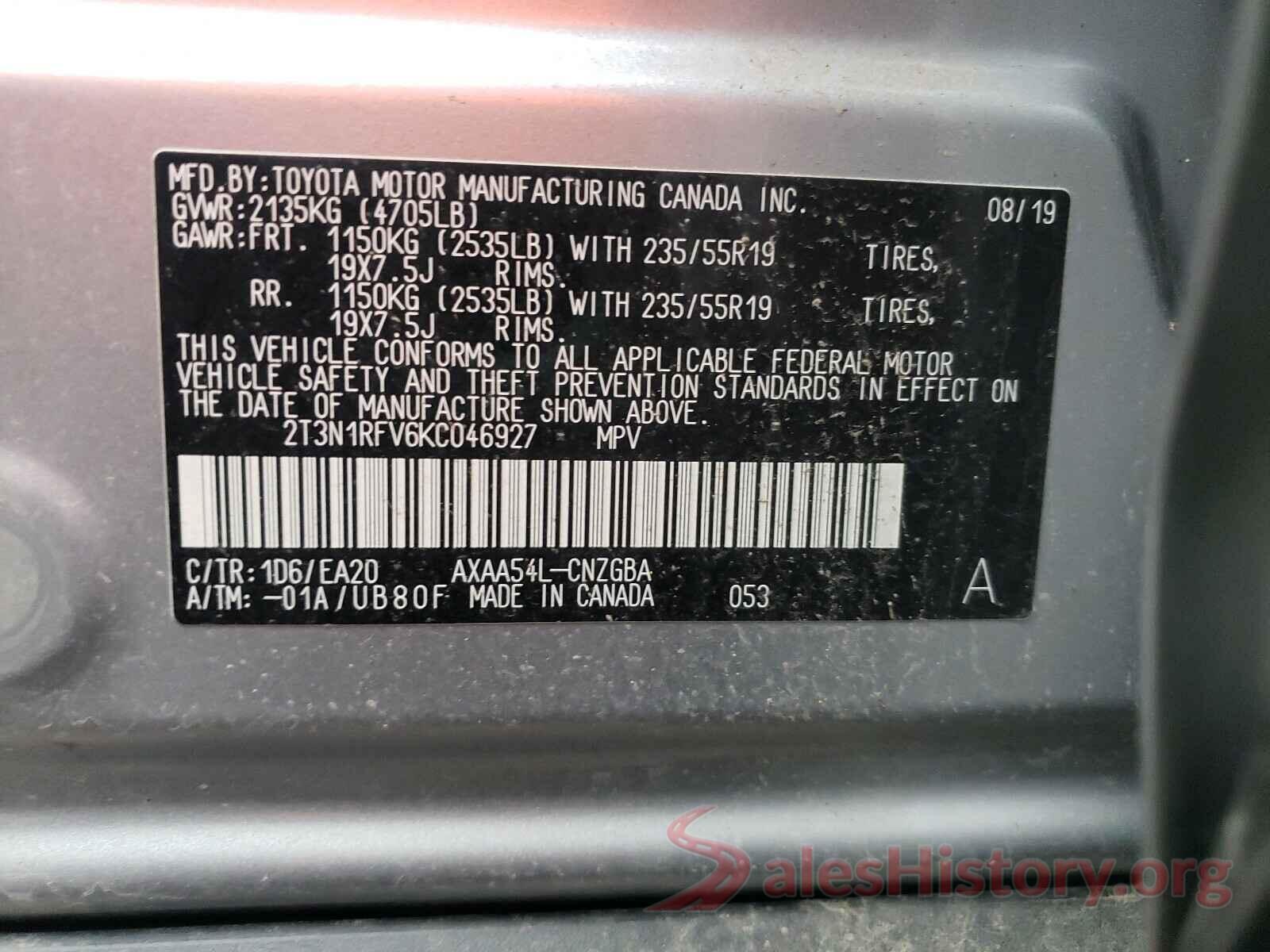 2T3N1RFV6KC046927 2019 TOYOTA RAV4