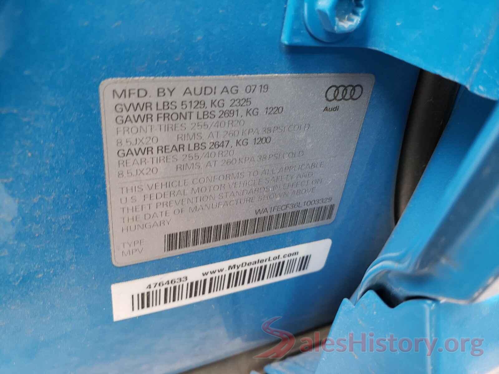 WA1FECF36L1003329 2020 AUDI Q3