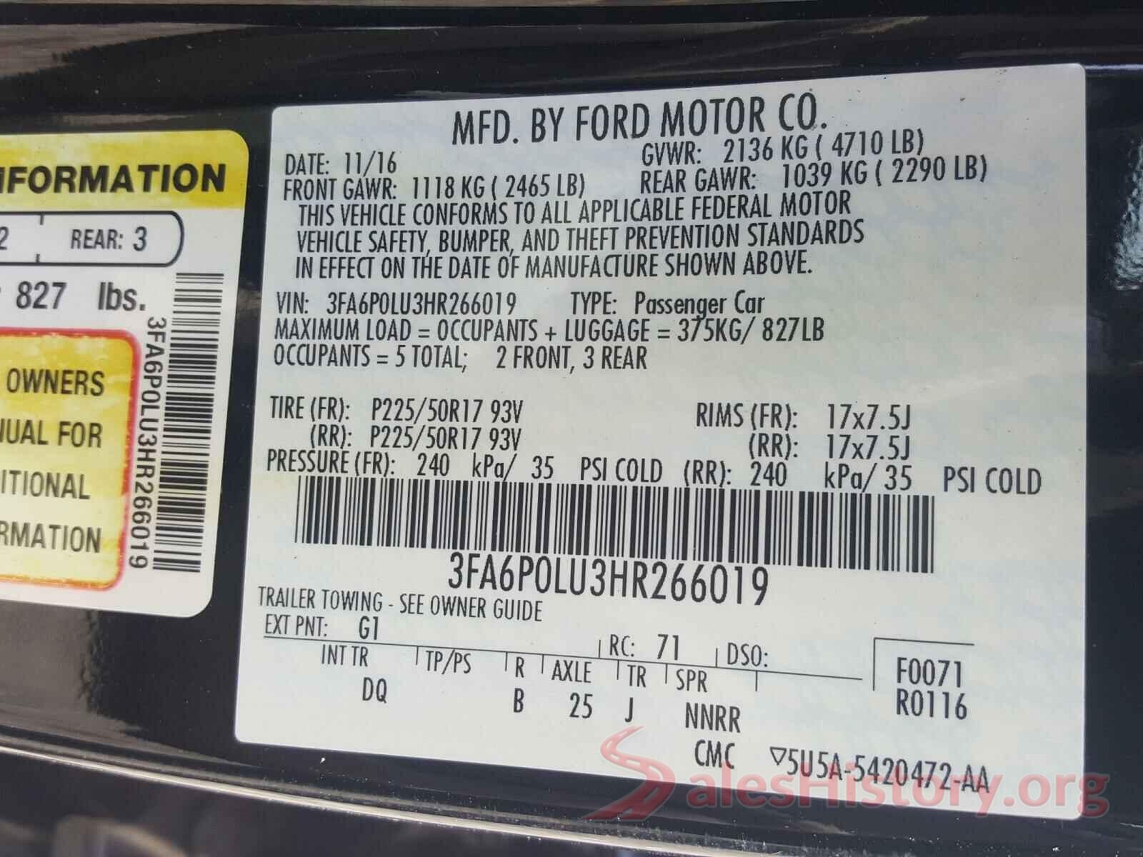 3FA6P0LU3HR266019 2017 FORD FUSION