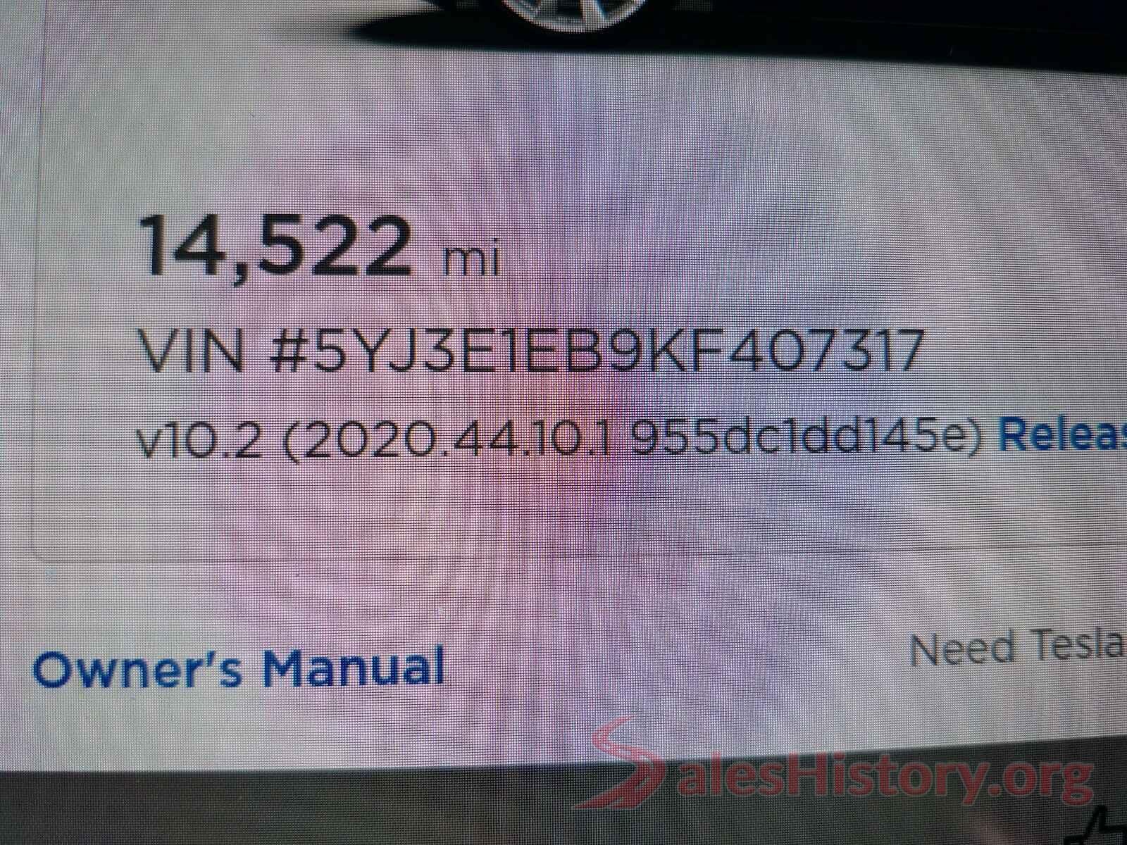 5YJ3E1EB9KF407317 2019 TESLA MODEL 3