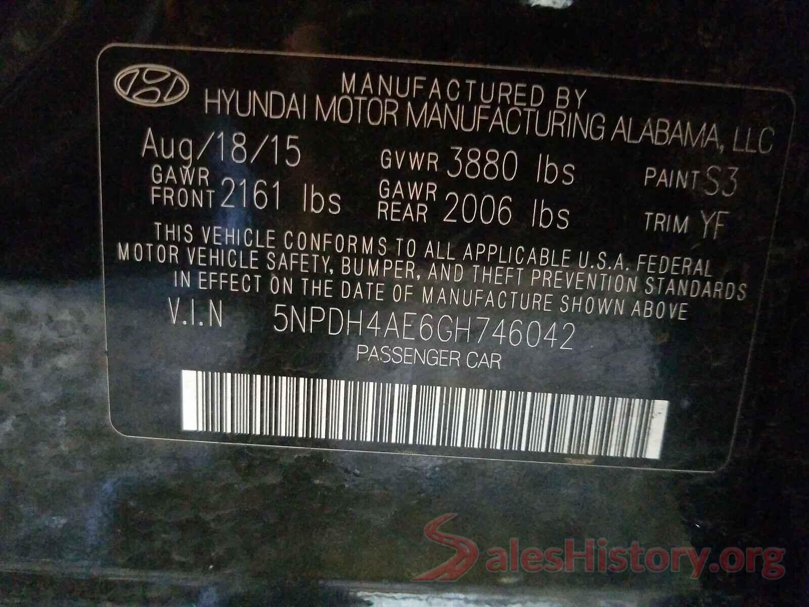 5NPDH4AE6GH746042 2016 HYUNDAI ELANTRA