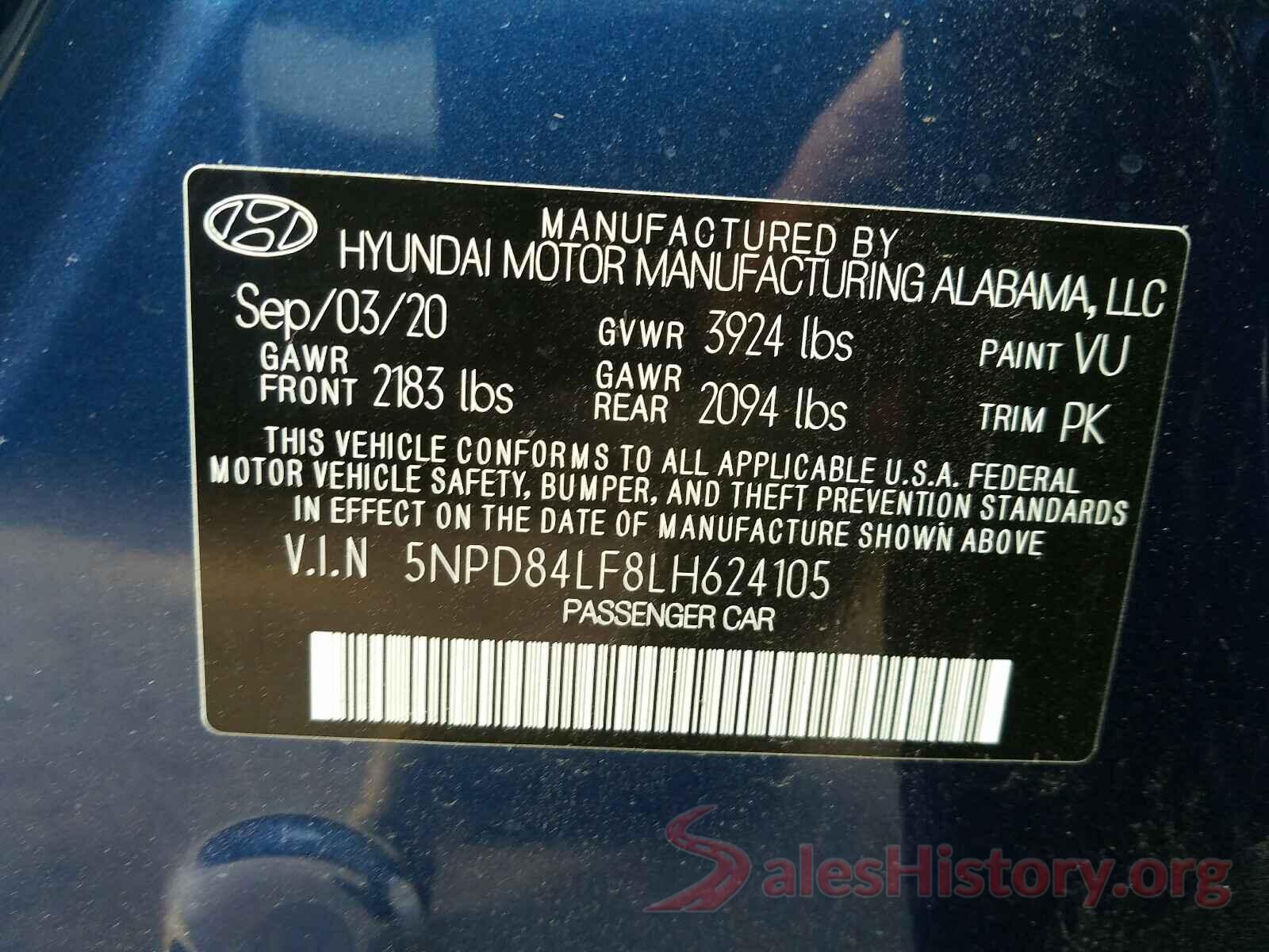 5NPD84LF8LH624105 2020 HYUNDAI ELANTRA