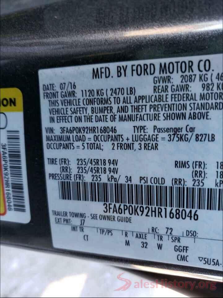 3FA6P0K92HR168046 2017 FORD FUSION