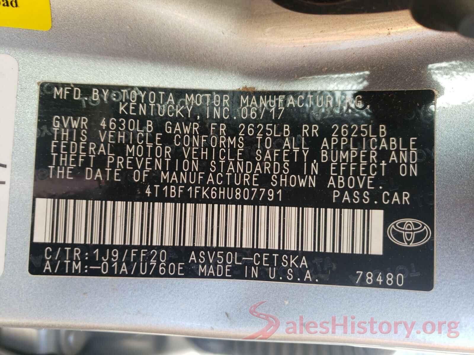 4T1BF1FK6HU807791 2017 TOYOTA CAMRY