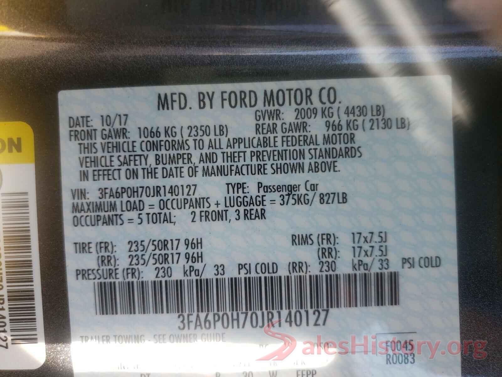 3FA6P0H70JR140127 2018 FORD FUSION