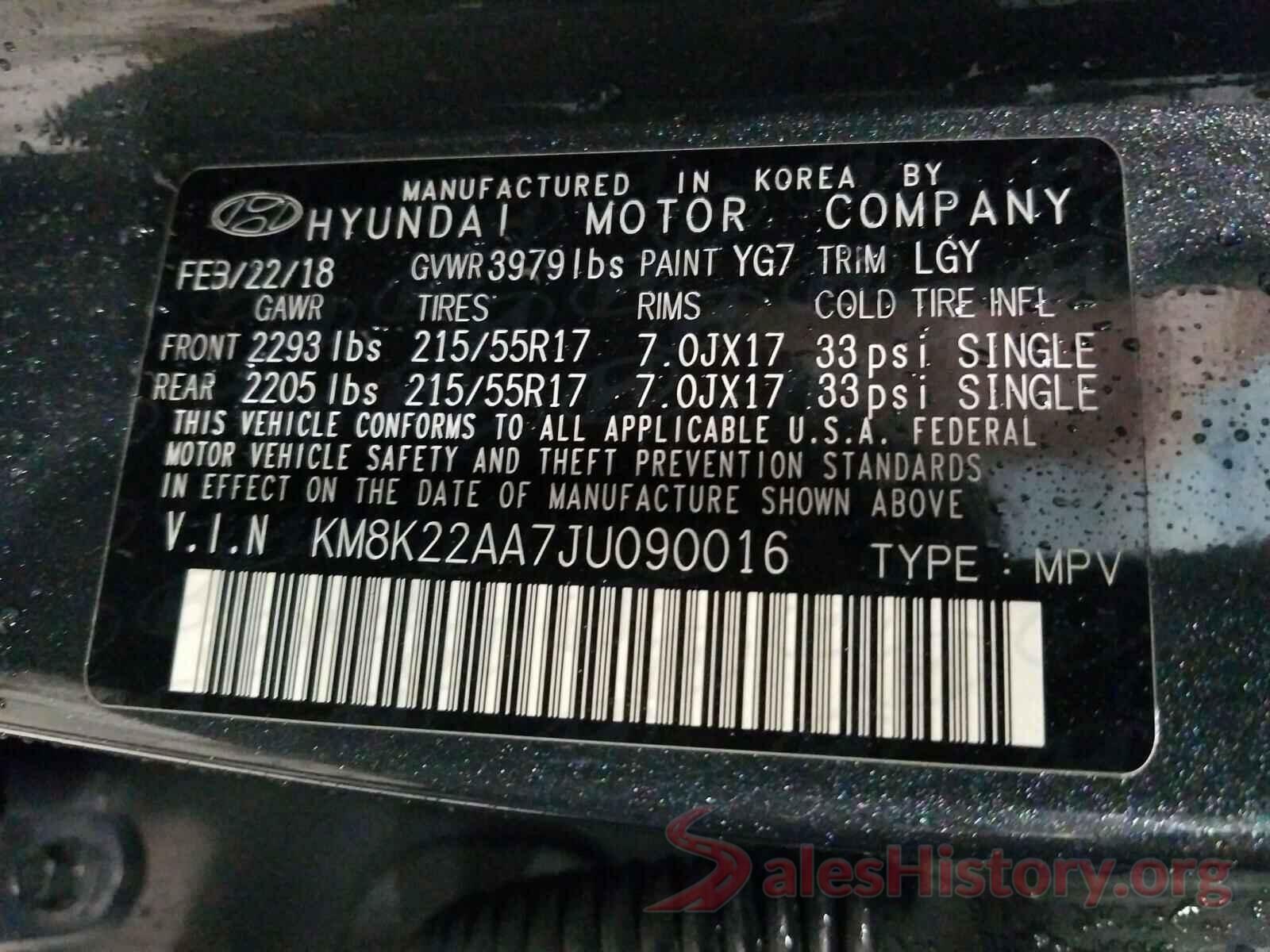 KM8K22AA7JU090016 2018 HYUNDAI KONA