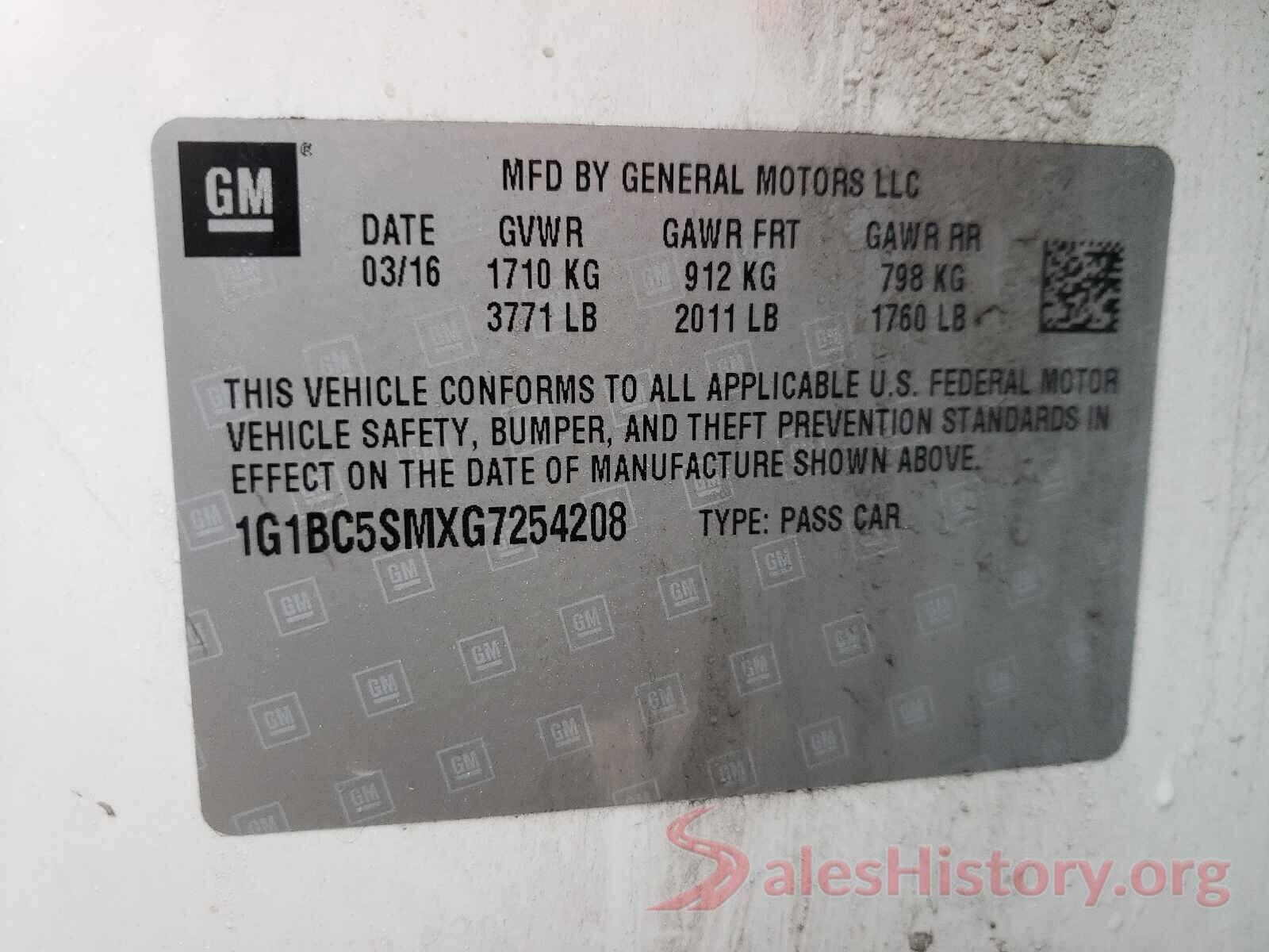 1G1BC5SMXG7254208 2016 CHEVROLET CRUZE