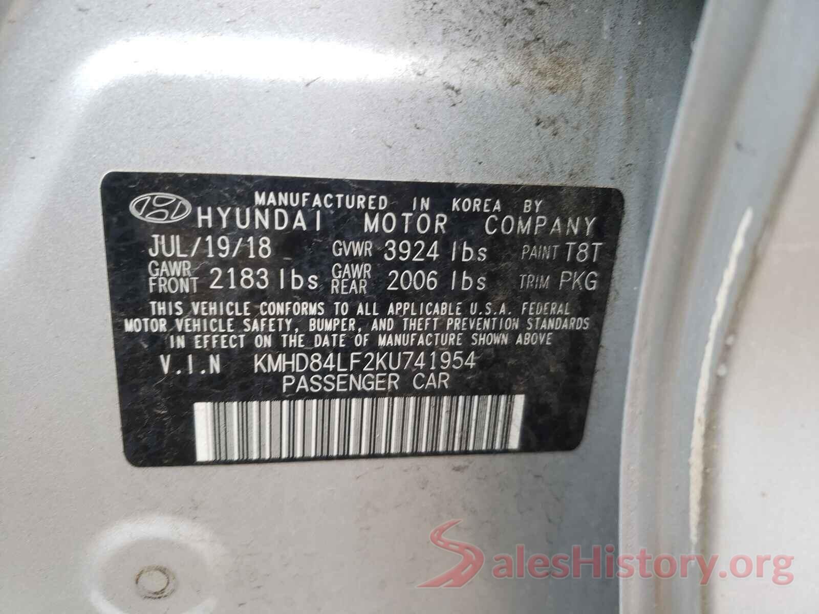 KMHD84LF2KU741954 2019 HYUNDAI ELANTRA