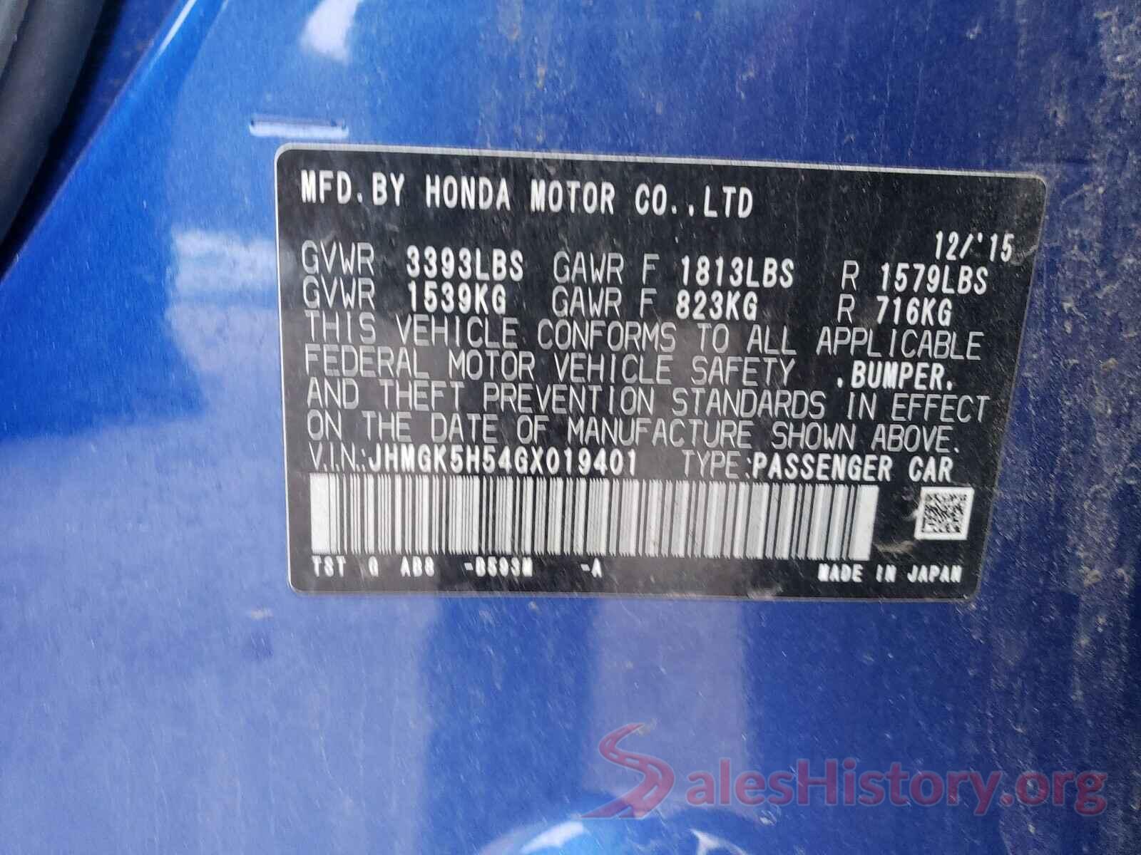 JHMGK5H54GX019401 2016 HONDA FIT