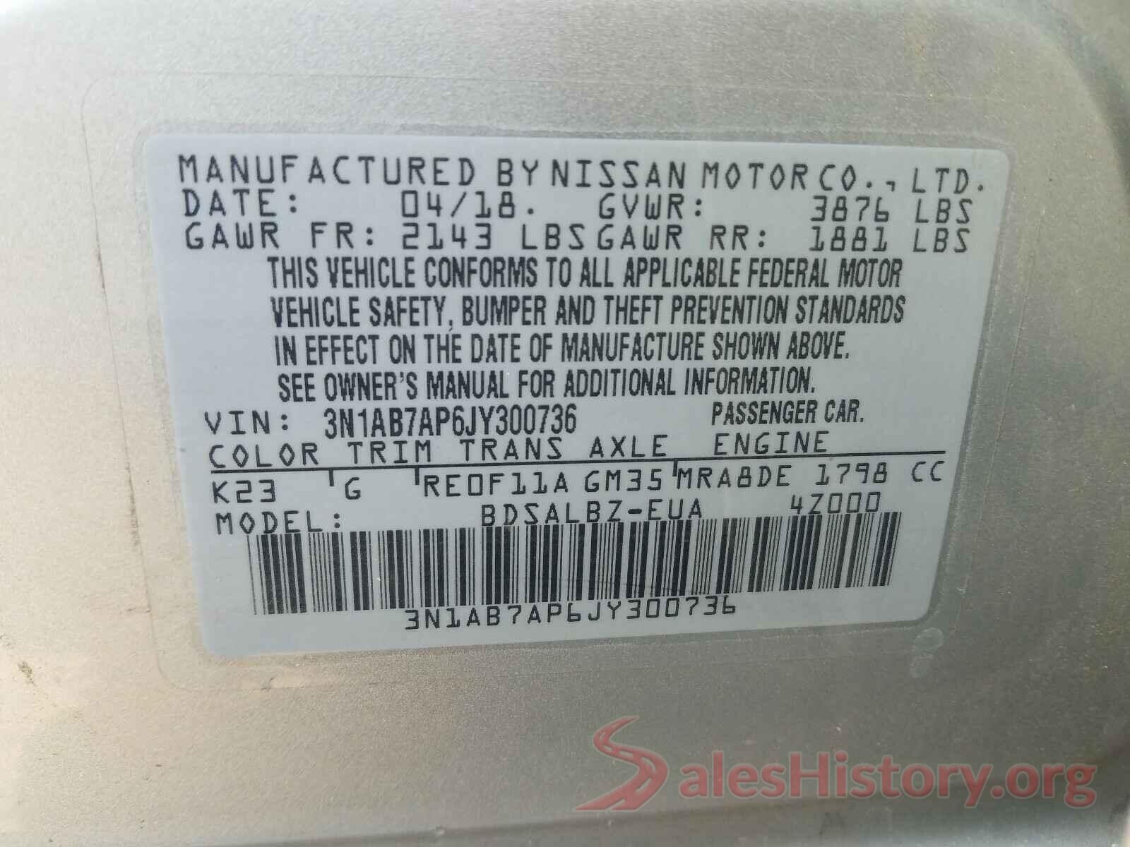 3N1AB7AP6JY300736 2018 NISSAN SENTRA